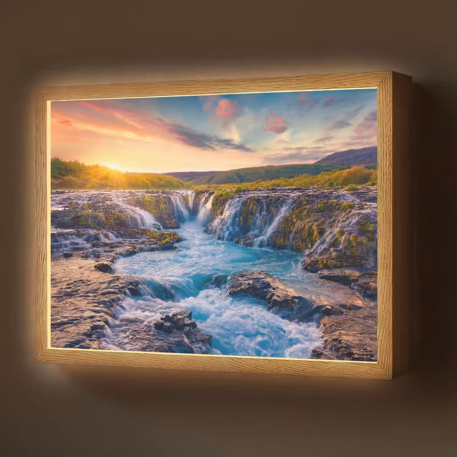 Waterval - Planten - Mos - Landschap - Zonsondergang - Rots Light Box met batterij (Wandlamp) middel -z3d_website