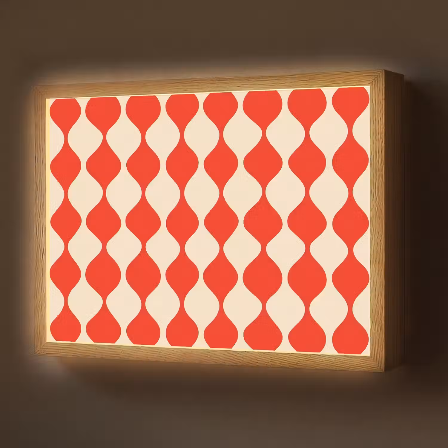 Golvend patroon - Retro - Rood - Beige Light Box met batterij (Wandlamp) middel 907 -z3d_website