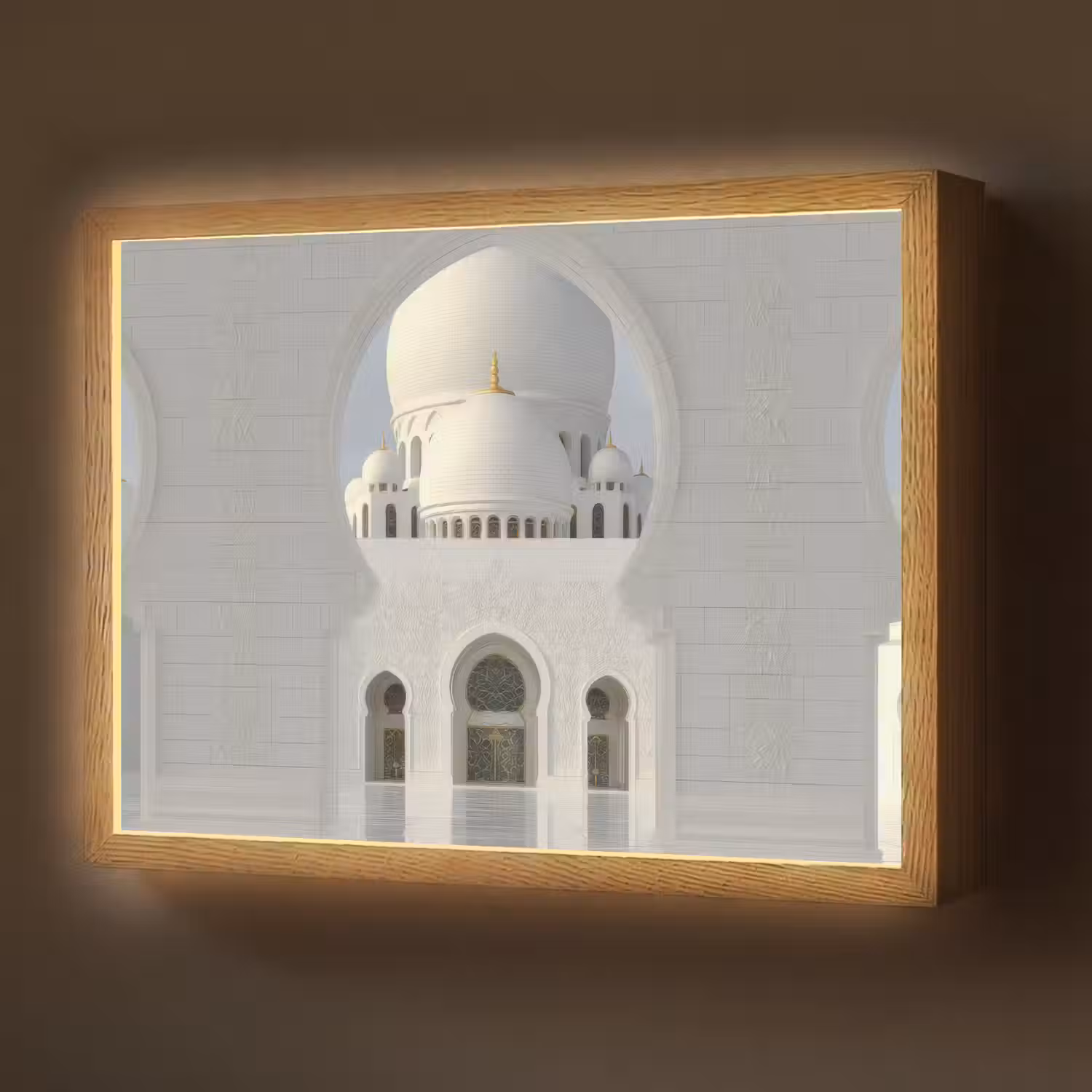 Witte koepel - Gouden Details - Moskee Light Box met batterij (Wandlamp) middel -z3d_website