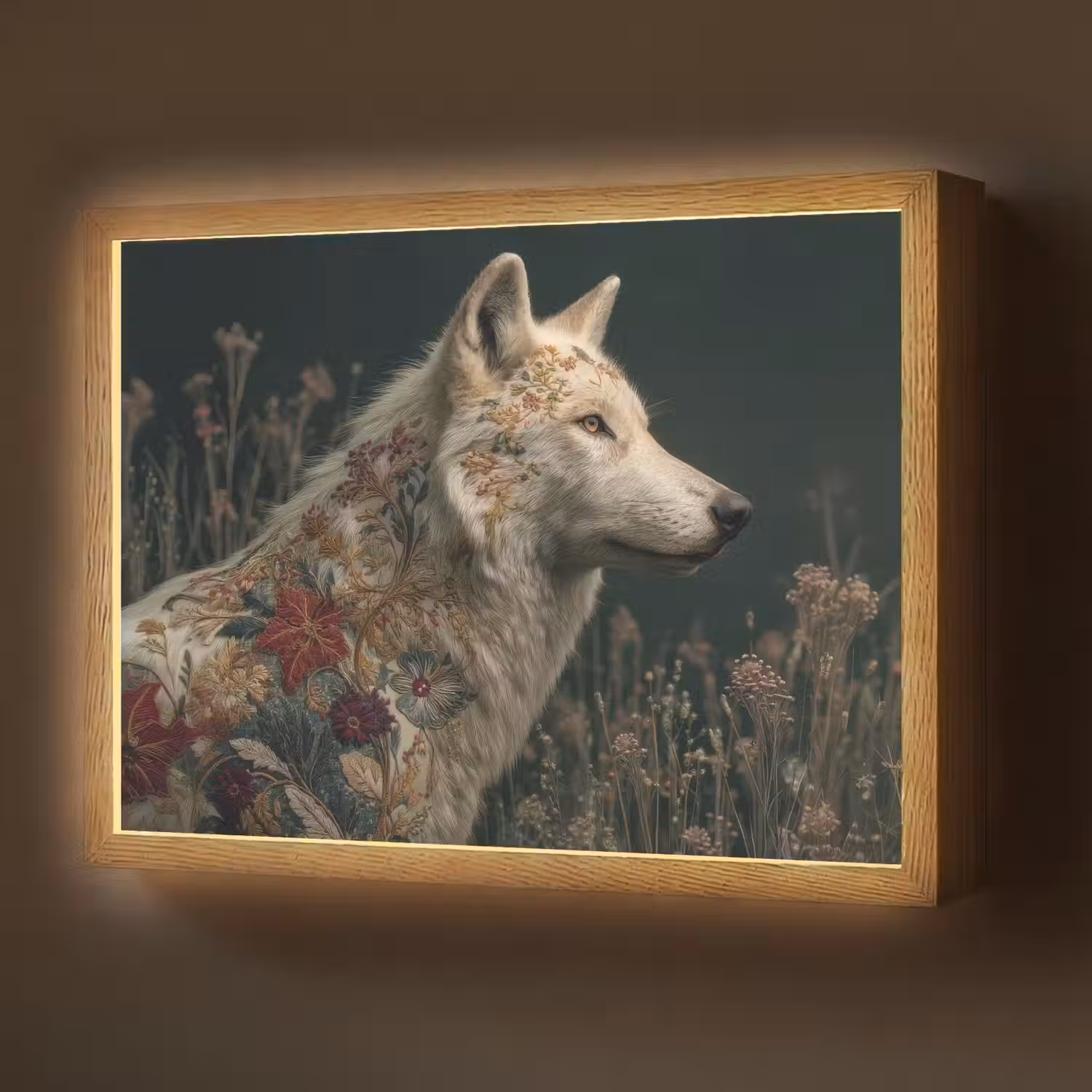 Wolf - Bloemen - Natuur Light Box met batterij (Wandlamp) middel -z3d_website