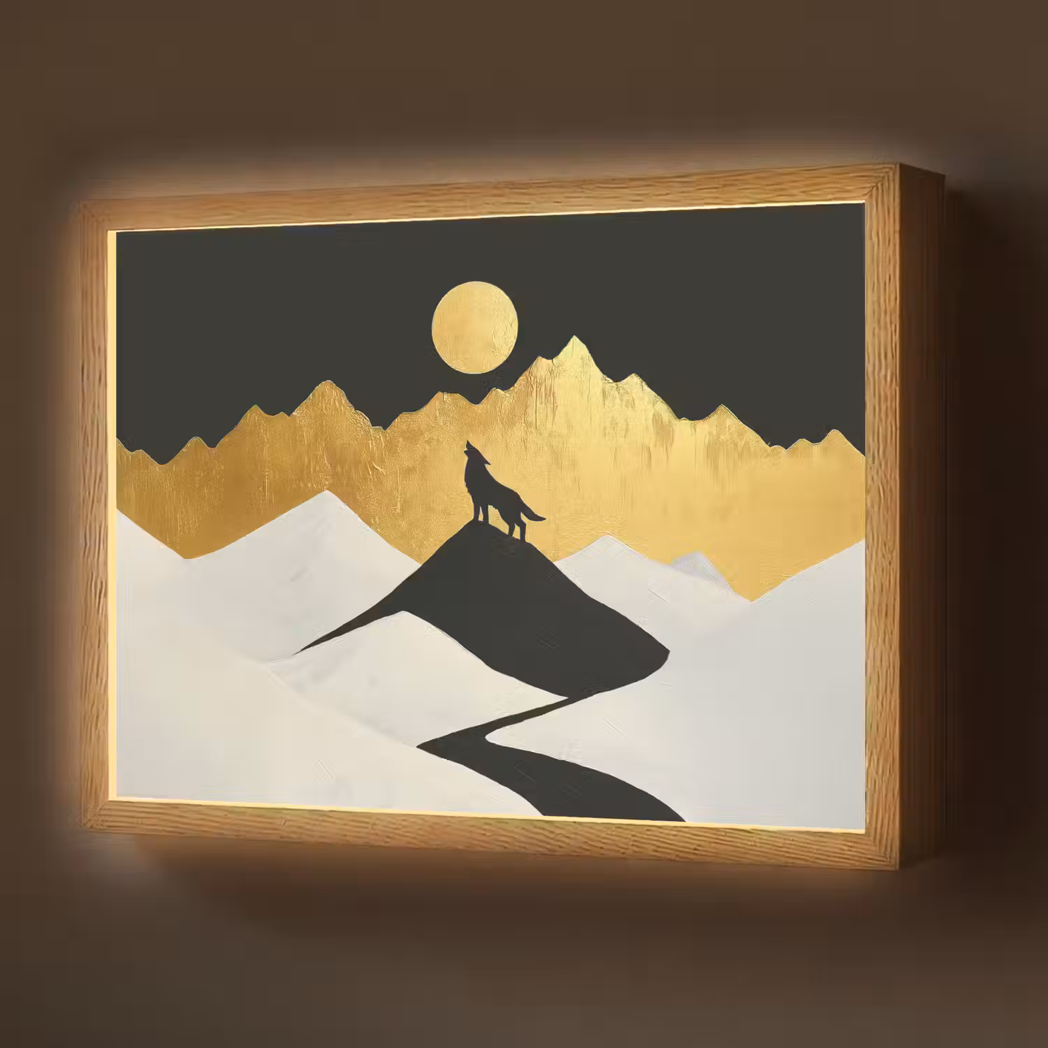 Wolf - Bergen - Maan - Zwart Light Box met batterij (Wandlamp) middel -z3d_website