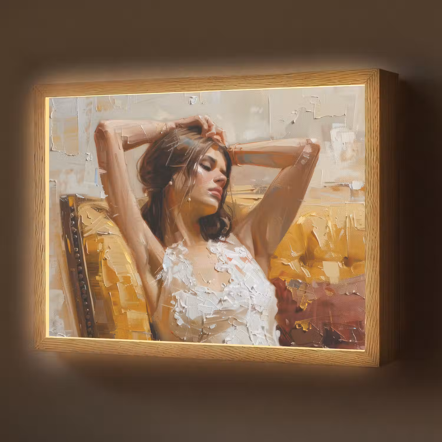 Vrouw - Kunst - Abstract - Modern Light Box met batterij (Wandlamp) middel -z3d_website