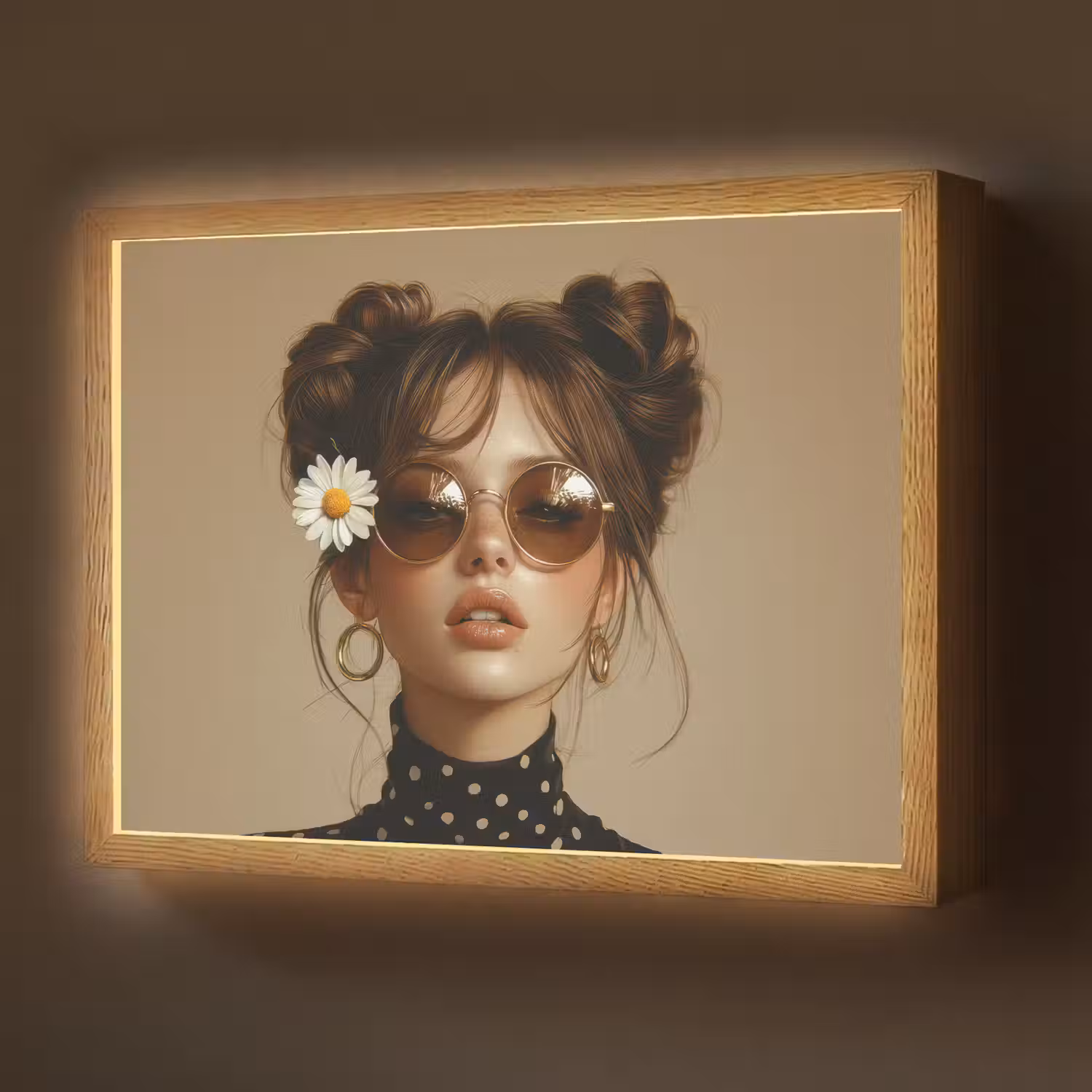 Vrouw - Beige - Bloem - Modern - Portret Light Box met batterij (Wandlamp) middel -z3d_website