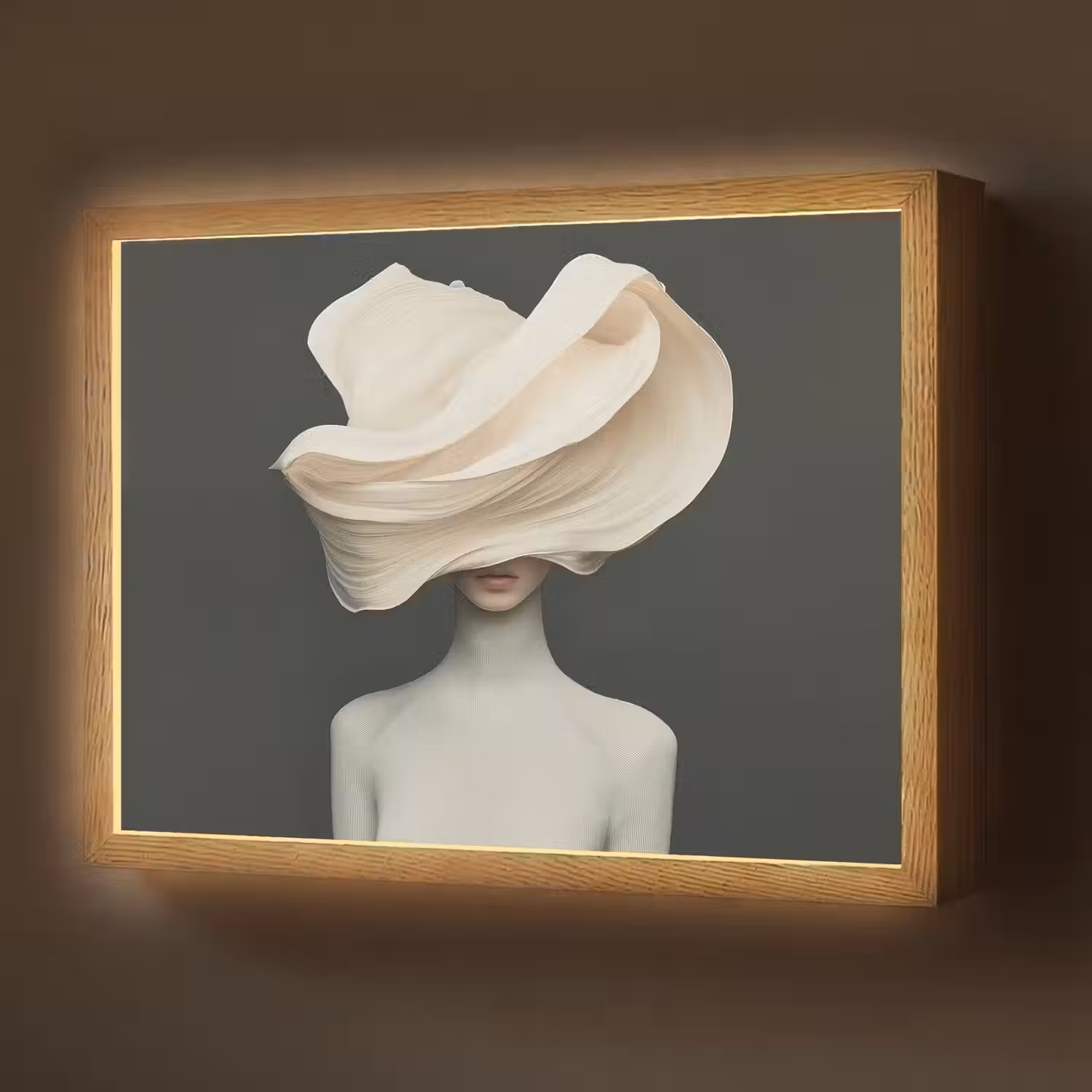 Vrouw - Beige - hoed Light Box met batterij (Wandlamp) middel -z3d_website