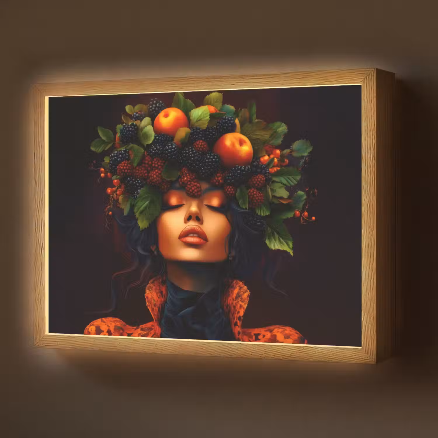 Vrouw - Zwart - Bessen - Bramen - Appels Light Box met batterij (Wandlamp) middel -z3d_website