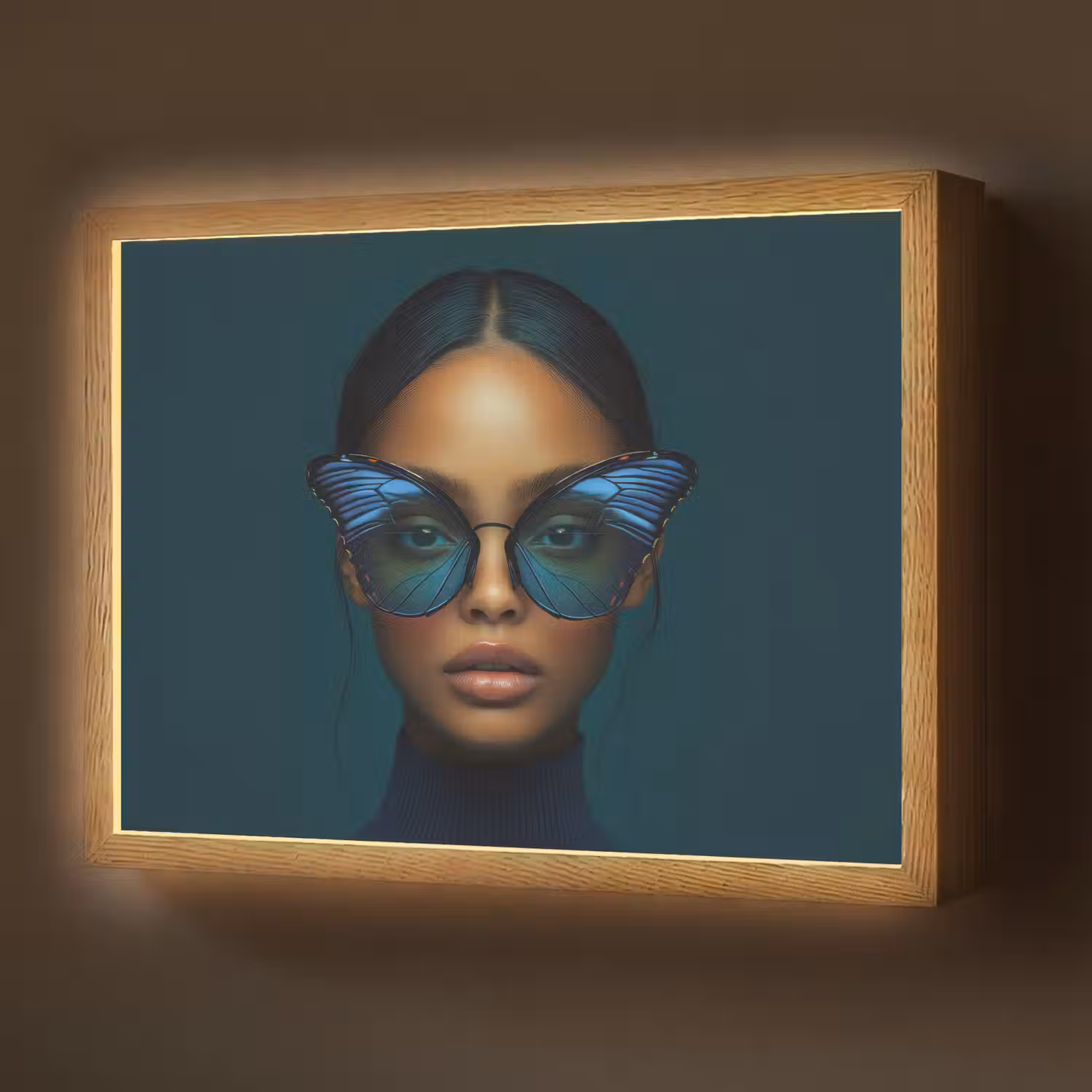 Vrouw - Vlinder - Bril - Blauw - Modern - Portret Light Box met batterij (Wandlamp) middel -z3d_website