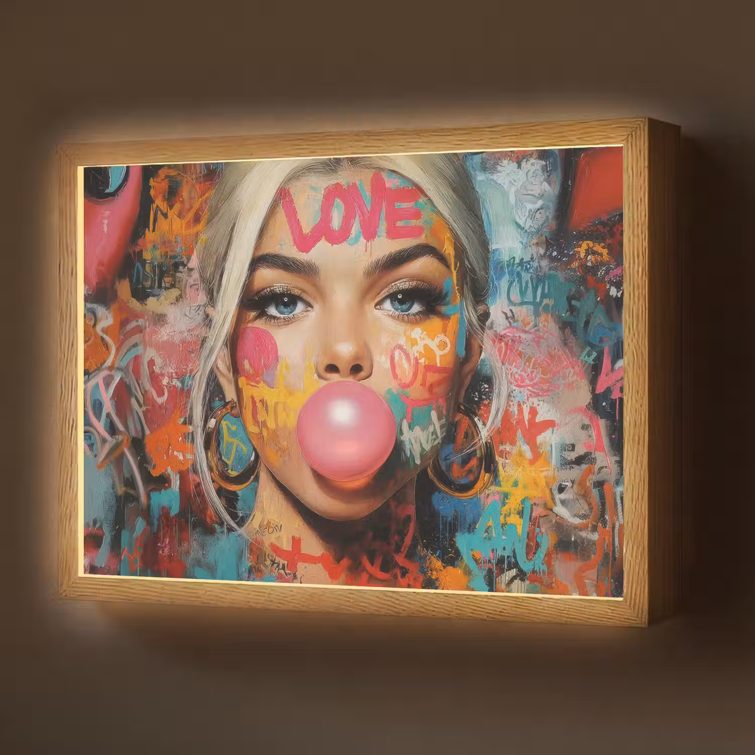 Vrouw - Kauwgom - Graffiti - Love Light Box met batterij (Wandlamp) middel -z3d_website