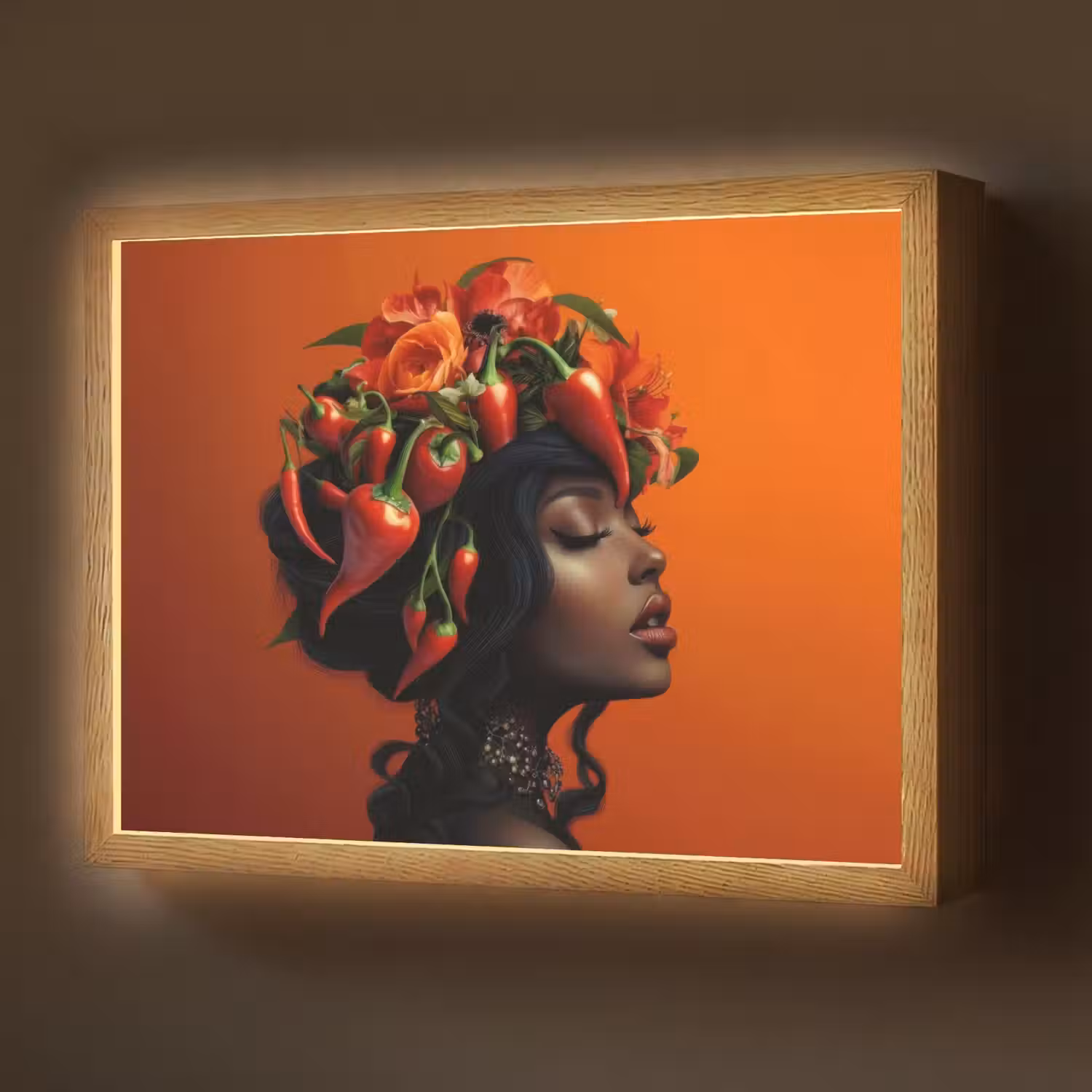 Vrouw - Chilipepers - Pepers - Bloemen Light Box met batterij (Wandlamp) middel -z3d_website