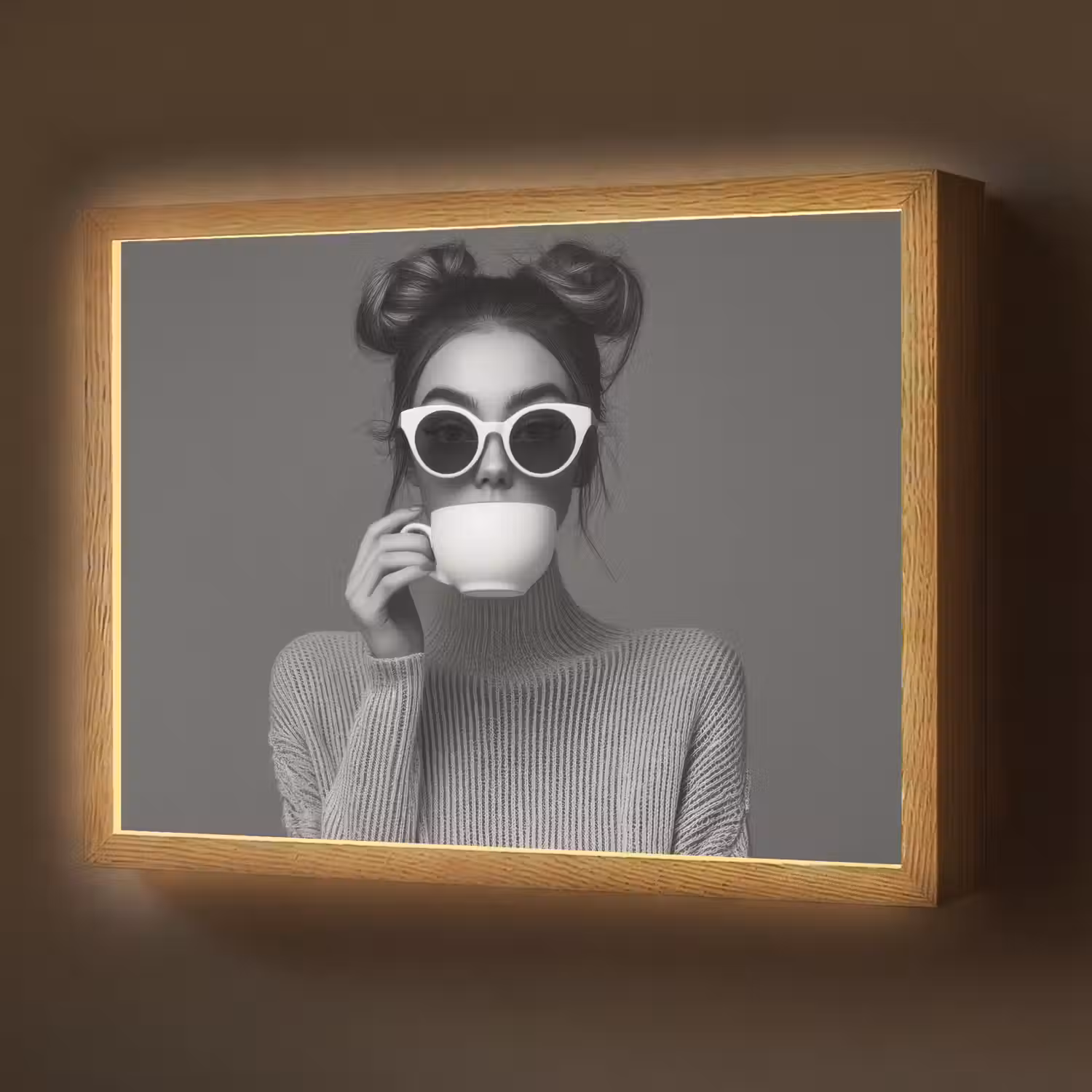 Vrouw - Koffie - Zwart - Wit Light Box met batterij (Wandlamp) middel -z3d_website
