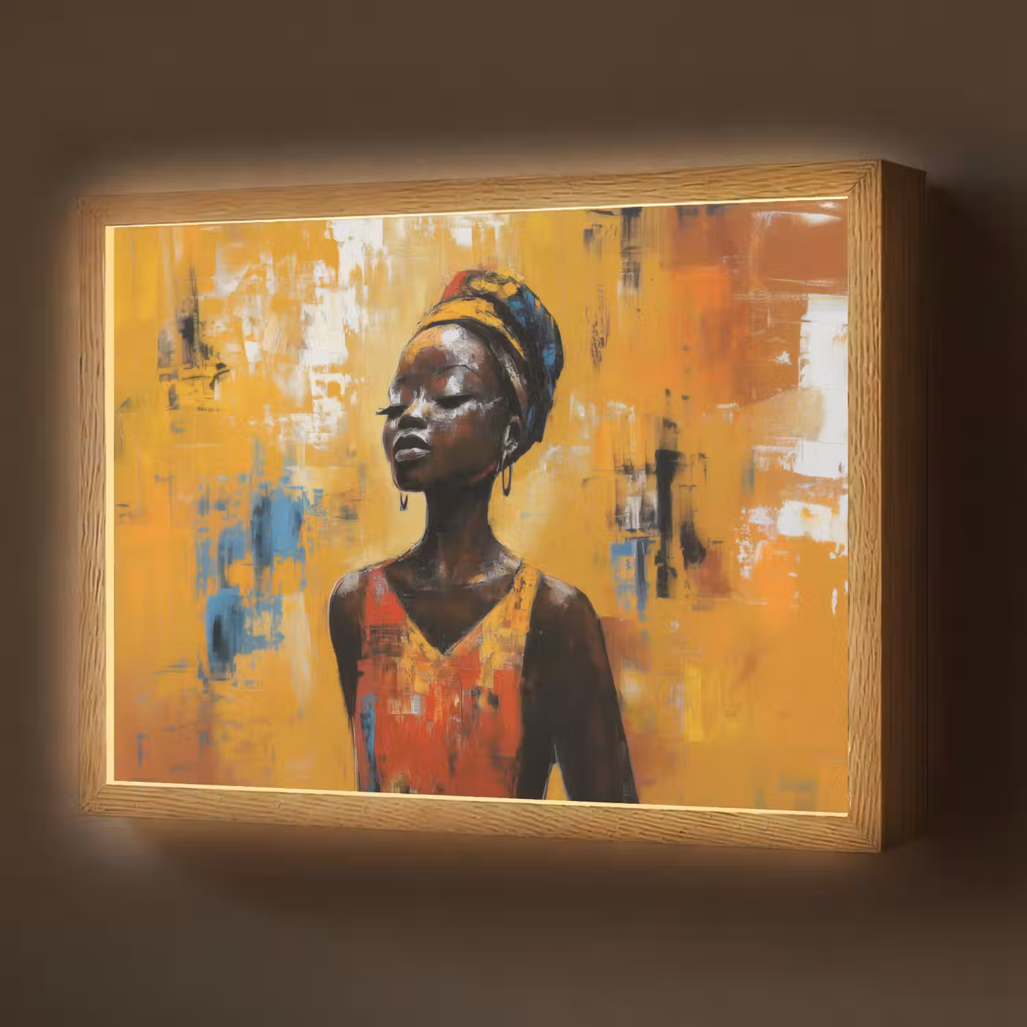 Vrouw - Ogen - Penseelstreken - Geel Light Box met batterij (Wandlamp) middel -z3d_website