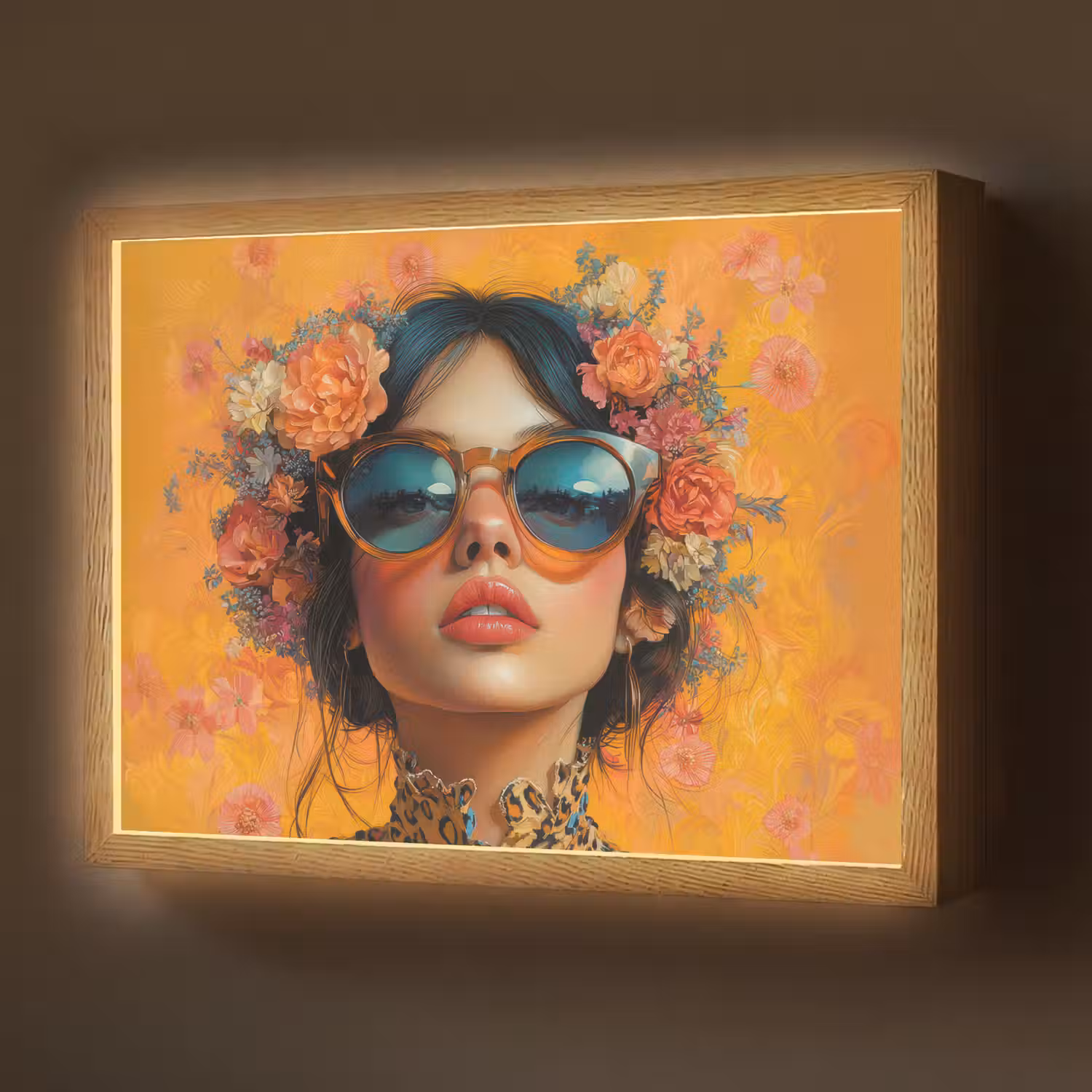 Vrouw - Bloemen - Aesthetic - Oranje Light Box met batterij (Wandlamp) middel -z3d_website