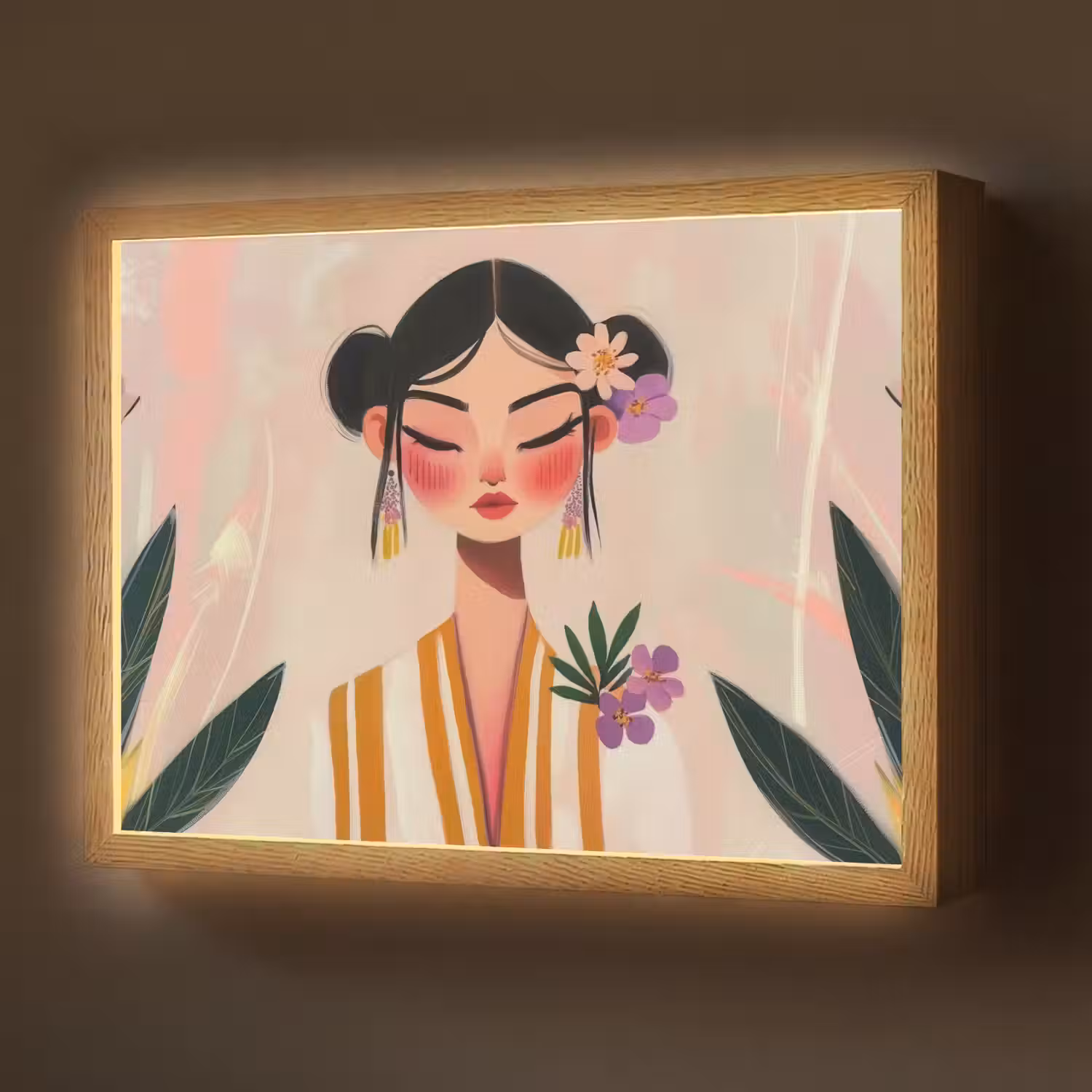 Vrouw - Bloemen - Pastel Light Box met batterij (Wandlamp) middel -z3d_website