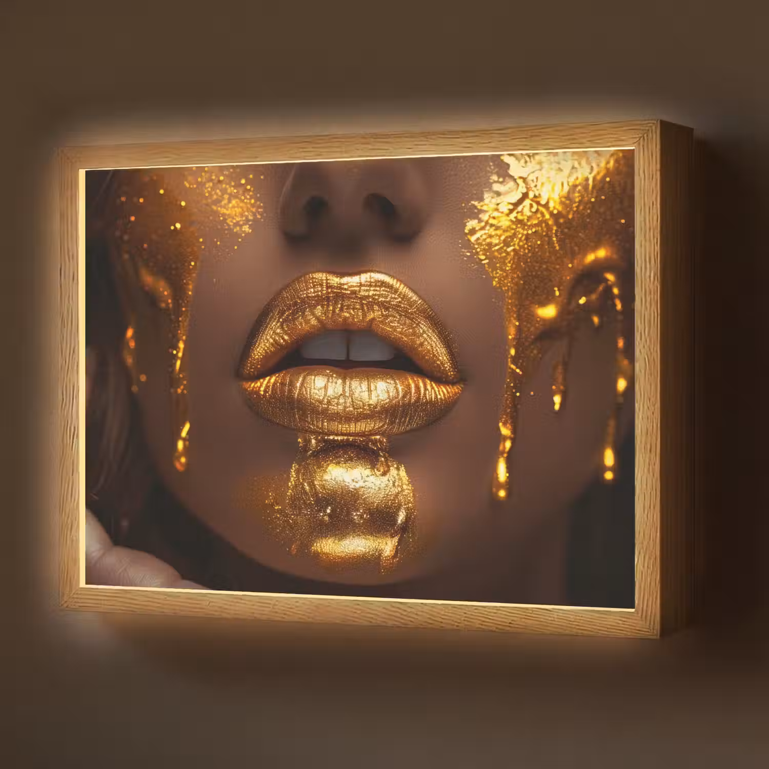 Vrouw - Goud - Gezicht - Verf - Lippen Light Box met batterij (Wandlamp) middel -z3d_website