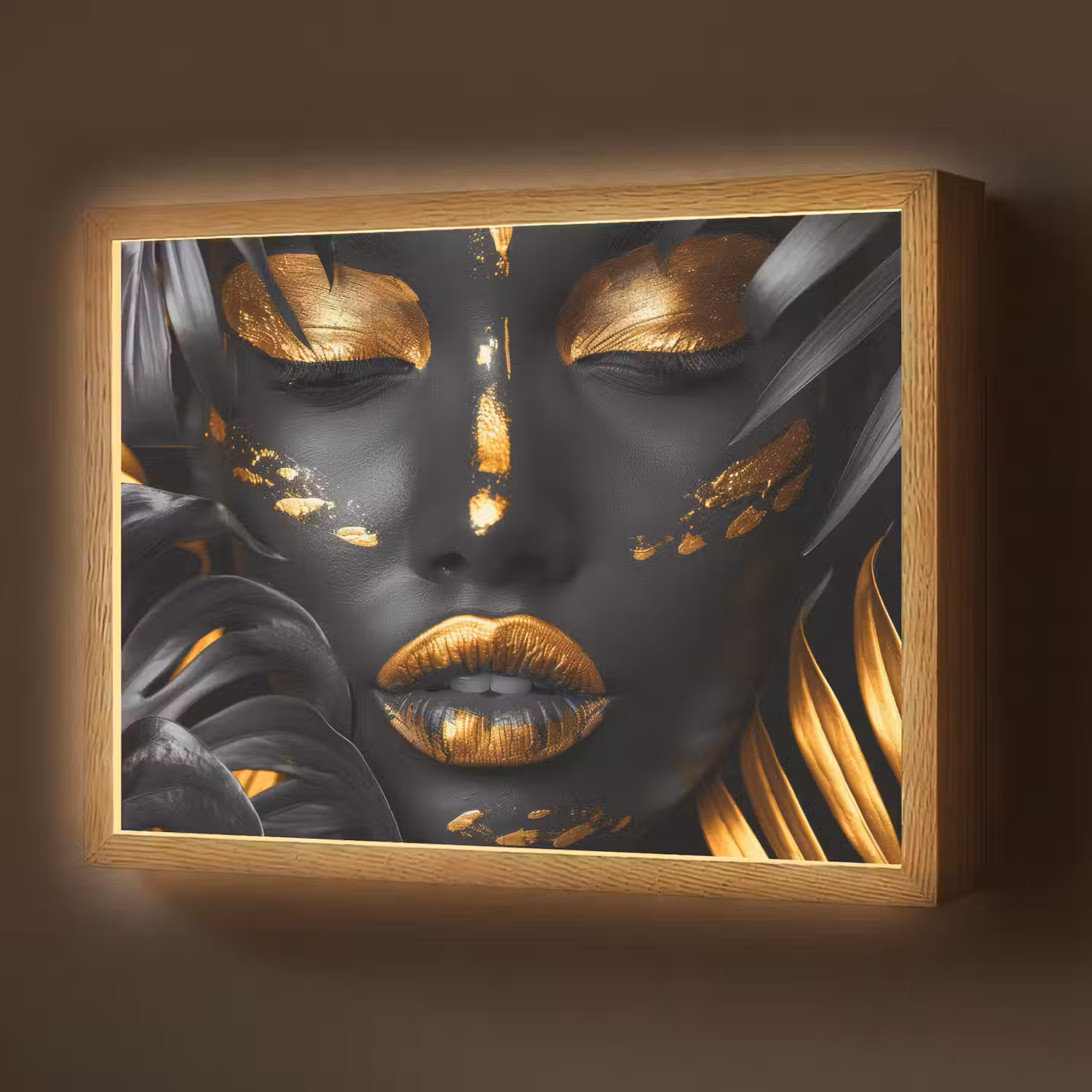 Vrouw - Goud - Natuur - Portret - Modern Light Box met batterij (Wandlamp) middel -z3d_website