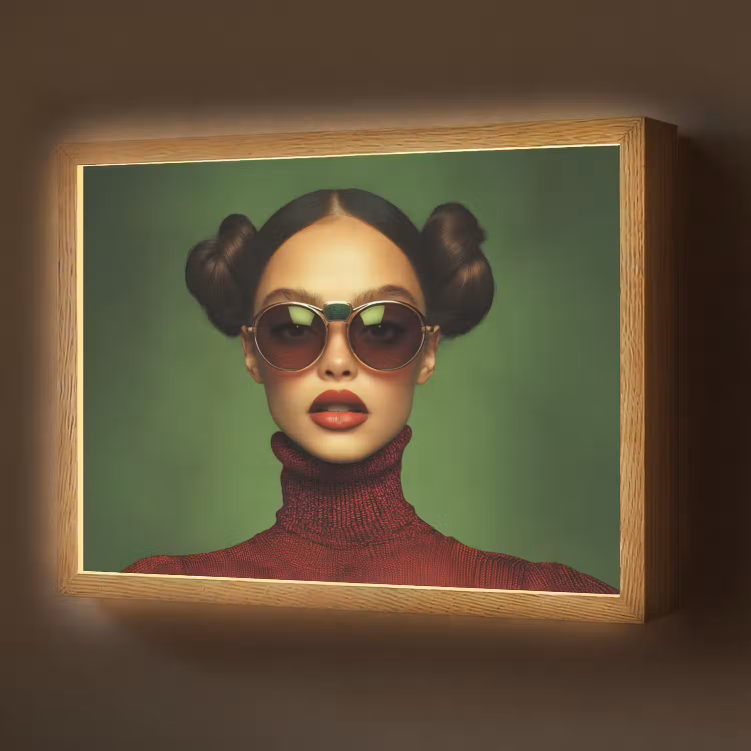 Vrouw - Groen - Bril - Aesthetic - Modern Light Box met batterij (Wandlamp) middel -z3d_website