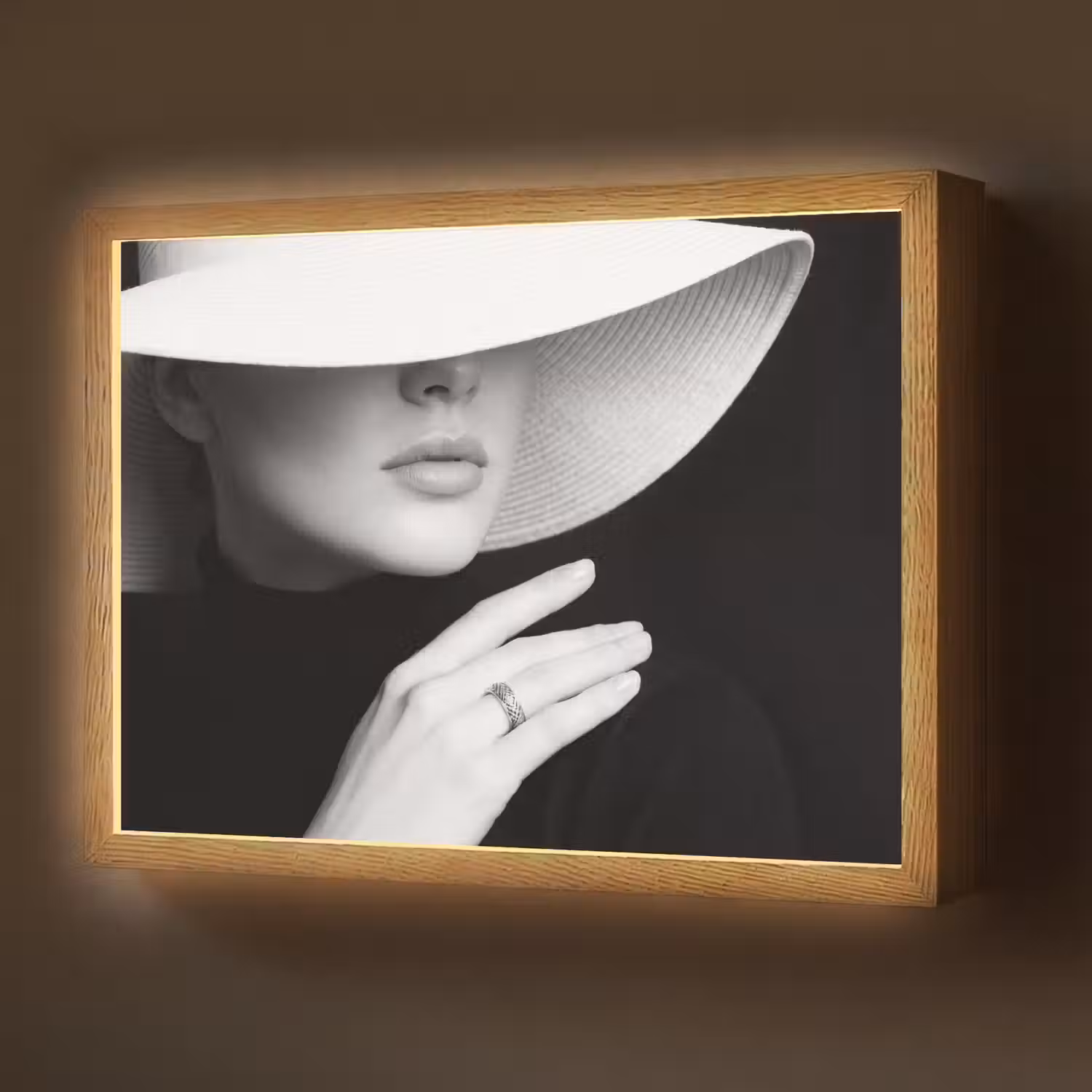 Vrouw - Hoed - Hand - Zwart - Wit - Klassiek Light Box met batterij (Wandlamp) middel -z3d_website