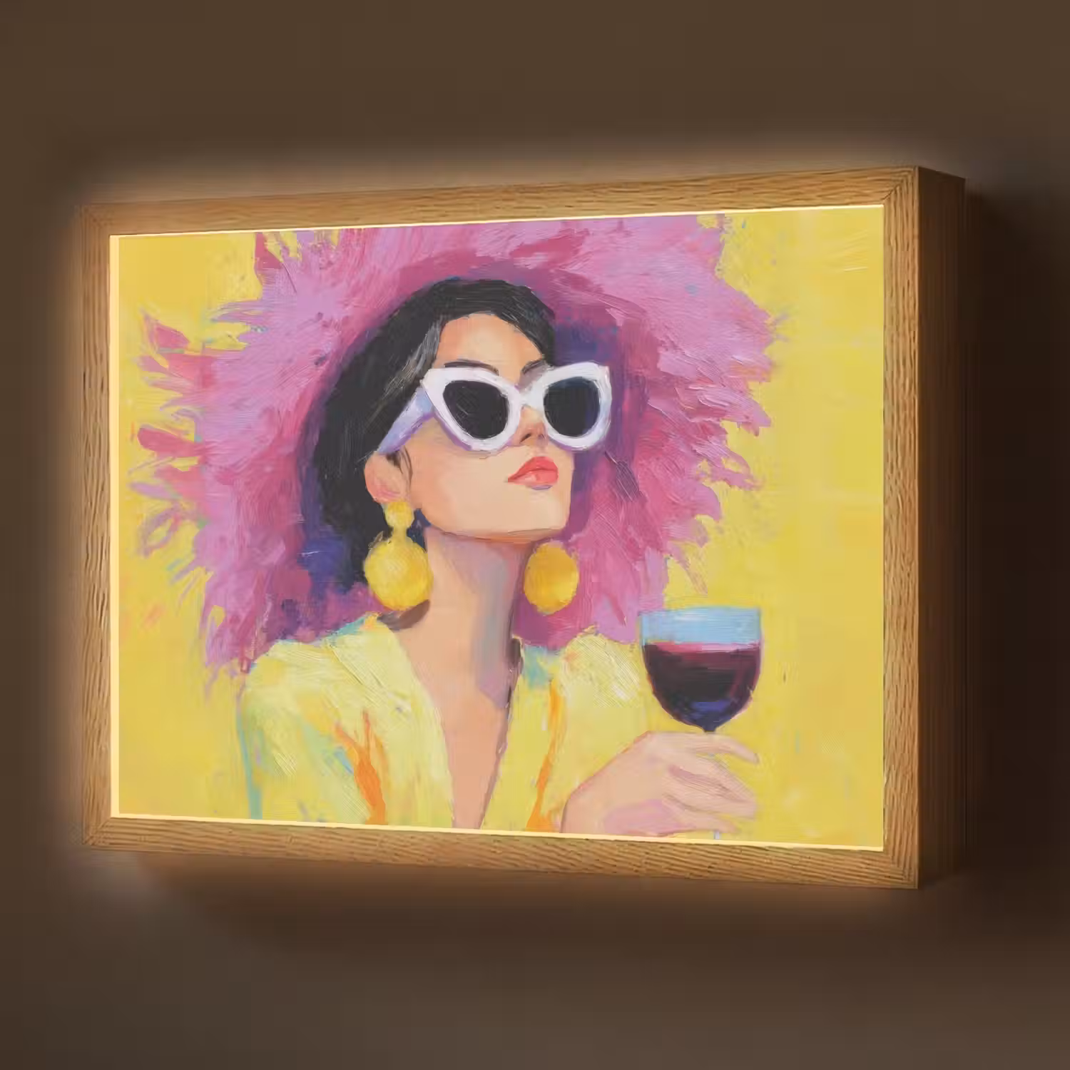 Vrouw - Hoed - Paars - Wijn Light Box met batterij (Wandlamp) middel -z3d_website