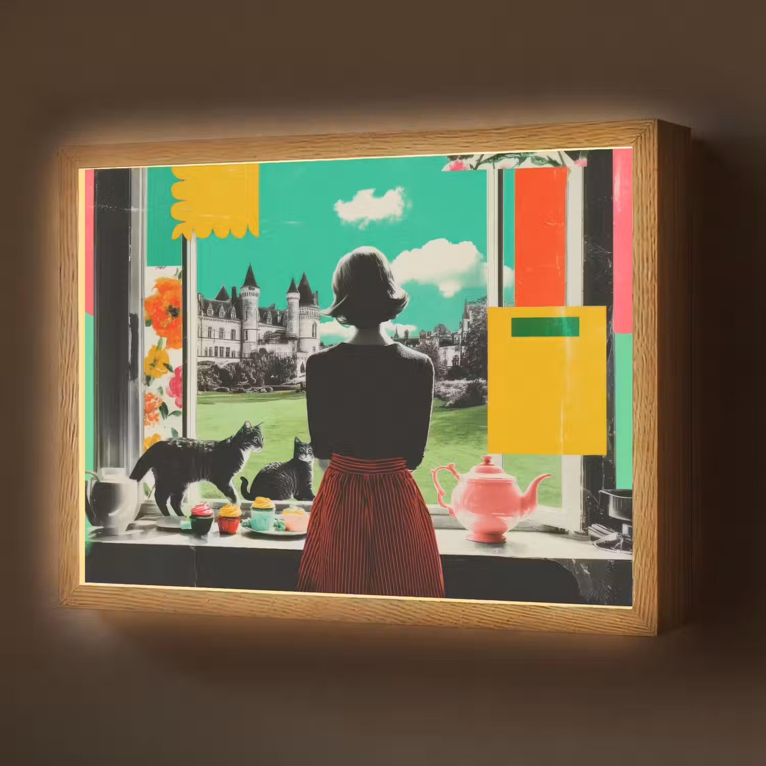Vrouw - Keuken - Katten - Doorkijk Light Box met batterij (Wandlamp) middel -z3d_website