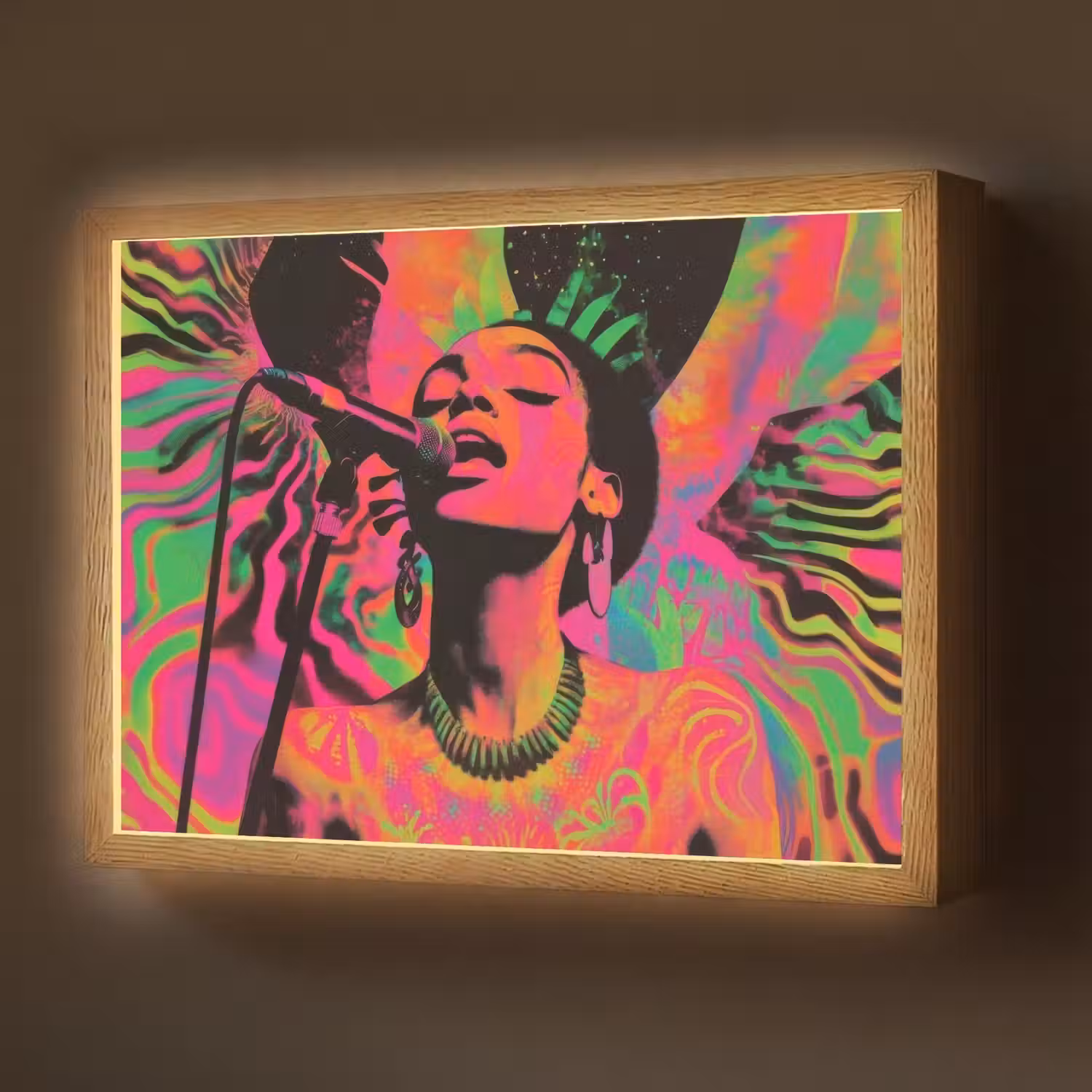 Vrouw - Microfoon - Neon Light Box met batterij (Wandlamp) middel -z3d_website