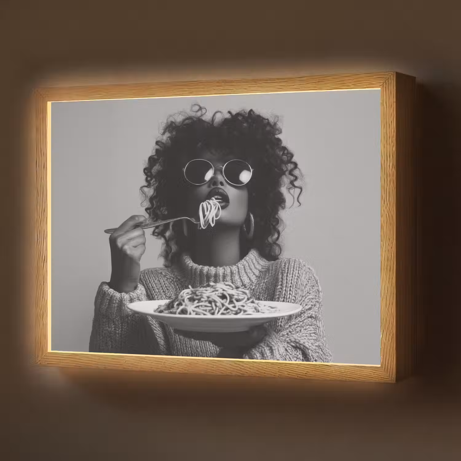 Vrouw - Pasta - Zwart - Wit Light Box met batterij (Wandlamp) middel -z3d_website