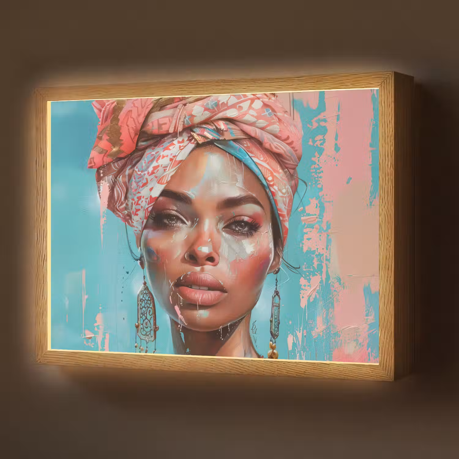 Vrouw - Portret - Blauw - Roze - Modern Light Box met batterij (Wandlamp) middel -z3d_website