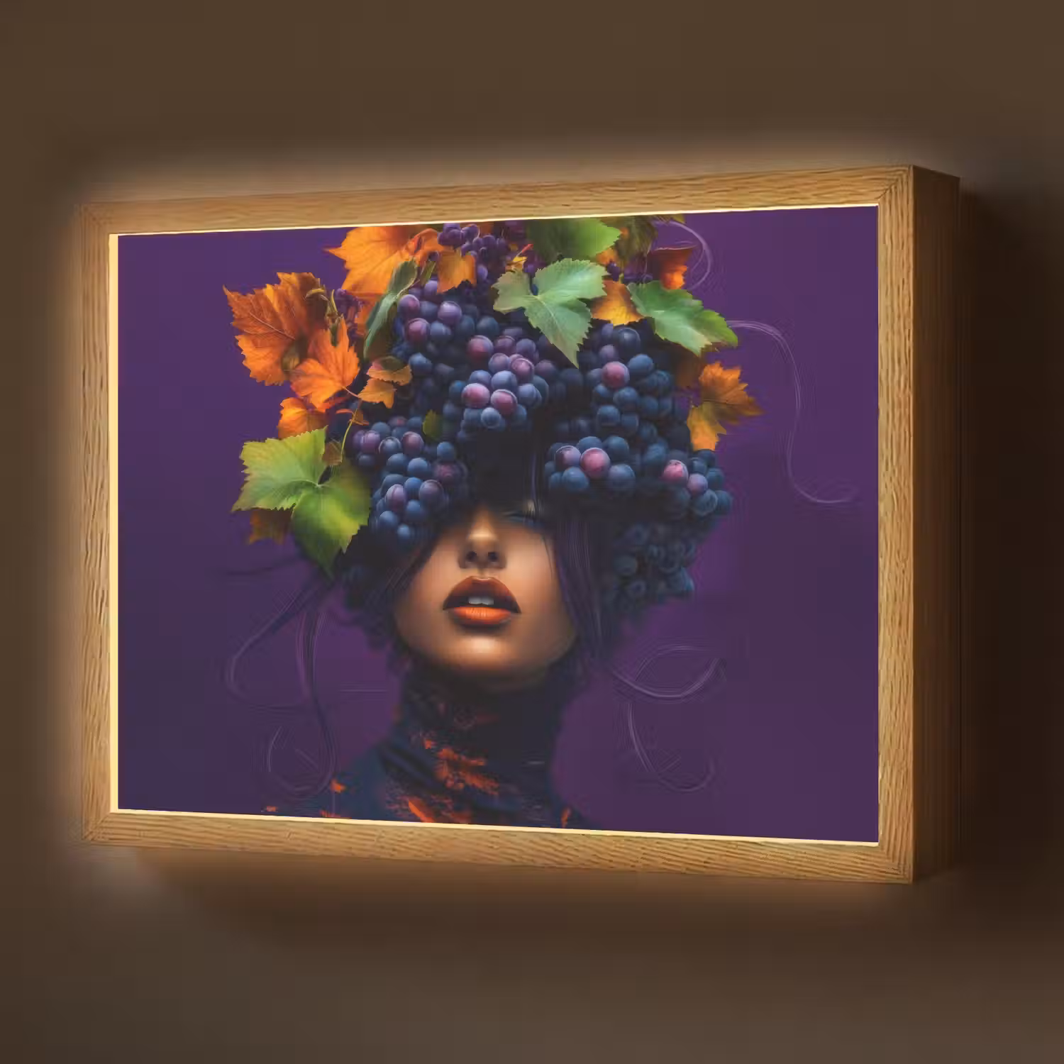 Vrouw - Paars - Druiven Light Box met batterij (Wandlamp) middel -z3d_website