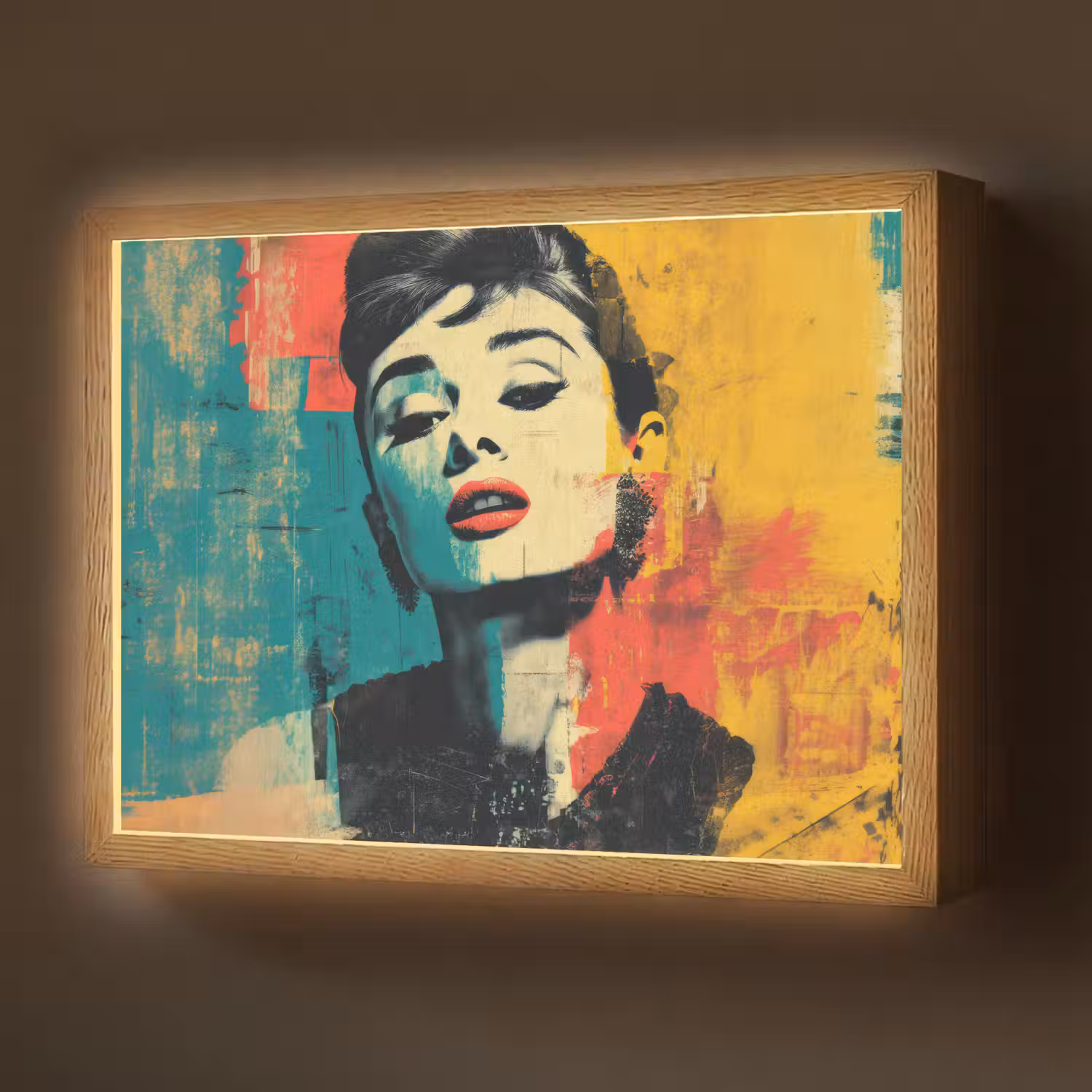 Vrouw - Rode lippen - Expressief - Grafisch Light Box met batterij (Wandlamp) middel -z3d_website