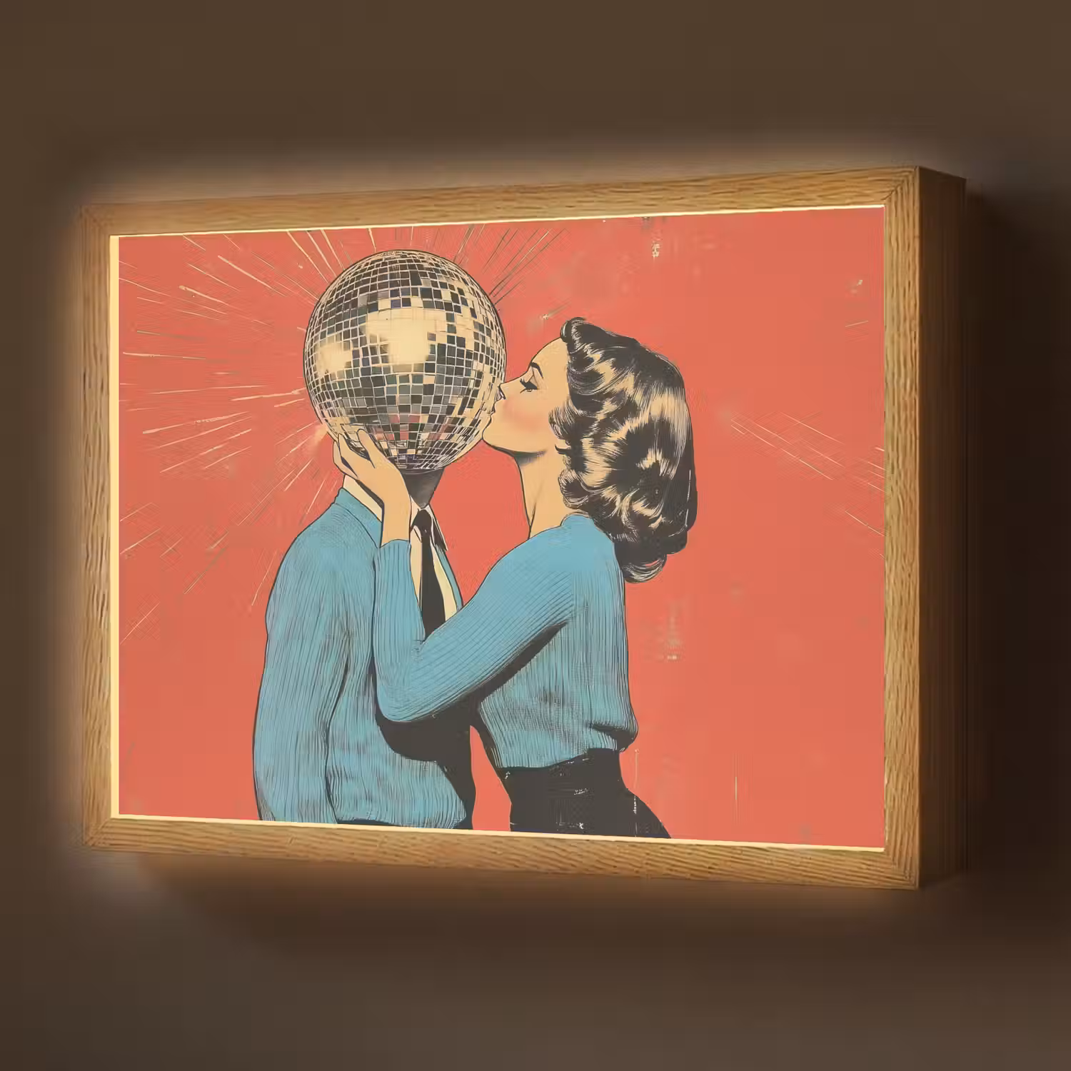 Vrouw - Retro - Discobal - Kus Light Box met batterij (Wandlamp) middel -z3d_website