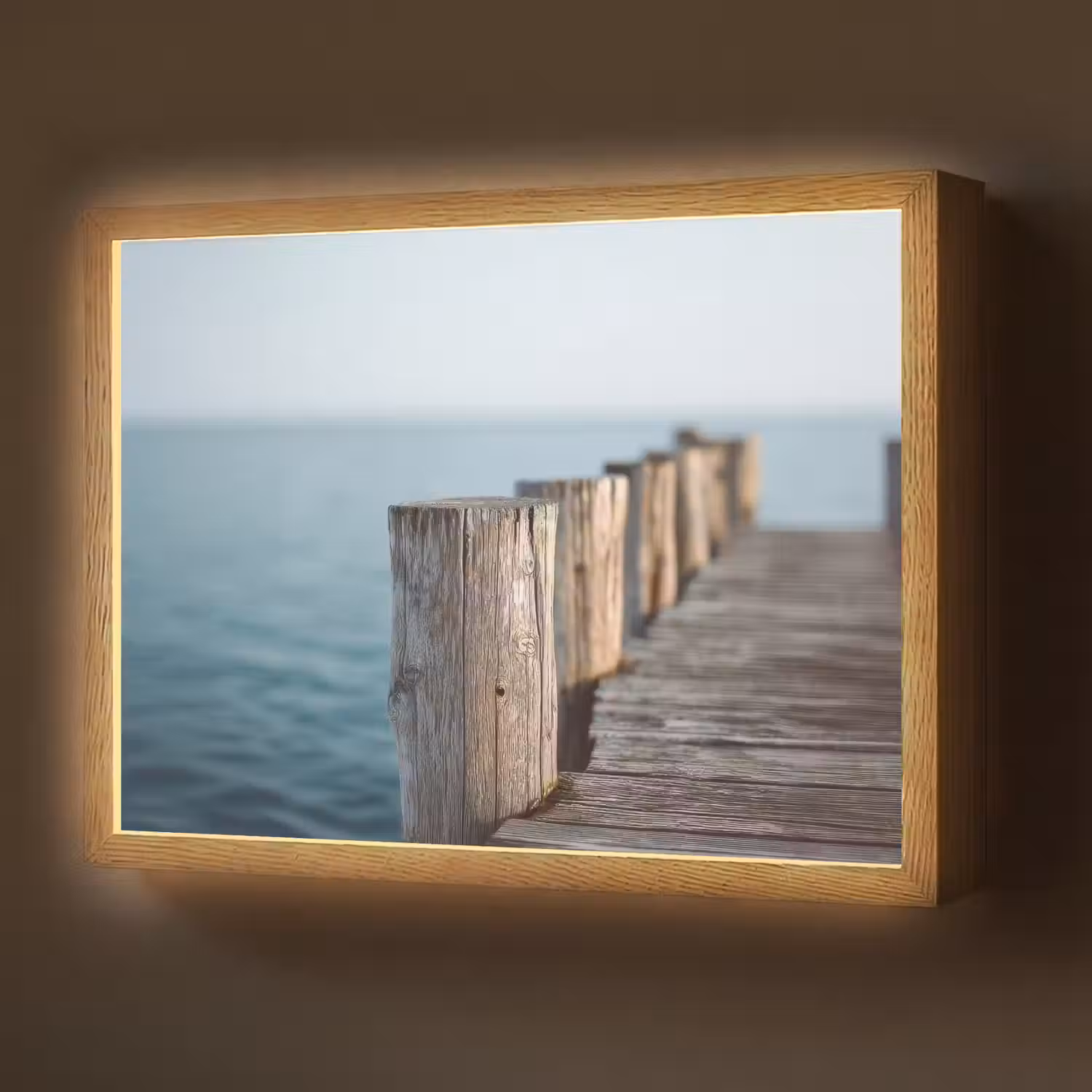 Houten steiger - Helderblauwe lucht Light Box met batterij (Wandlamp) middel -z3d_website