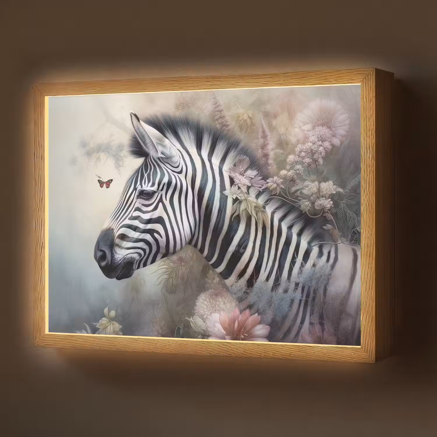 Zebra - Wilde dieren - Vlinder - Bloemen Light Box met batterij (Wandlamp) middel -z3d_website