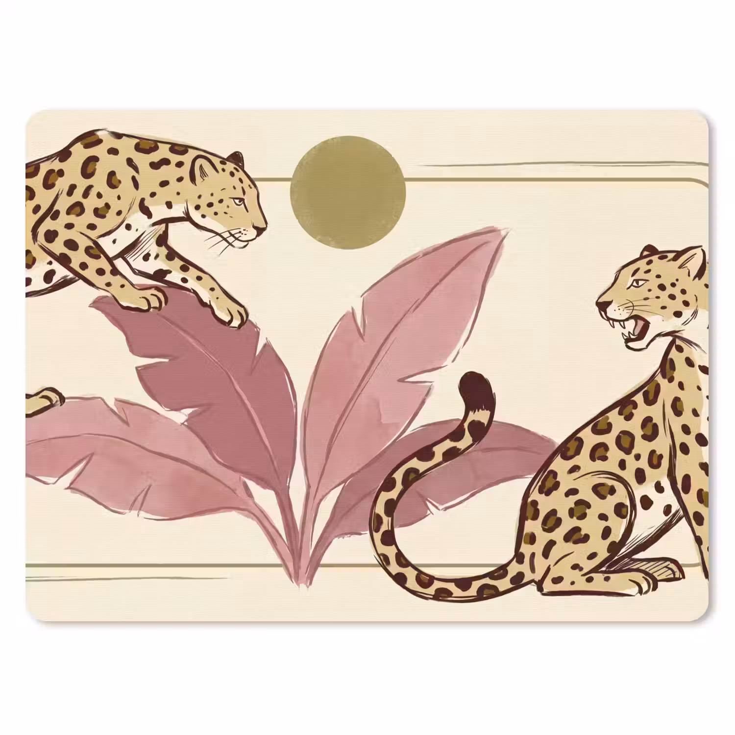 Dieren - Kat - Jungle - Illustratie - Beige muismat rubber klein -3d