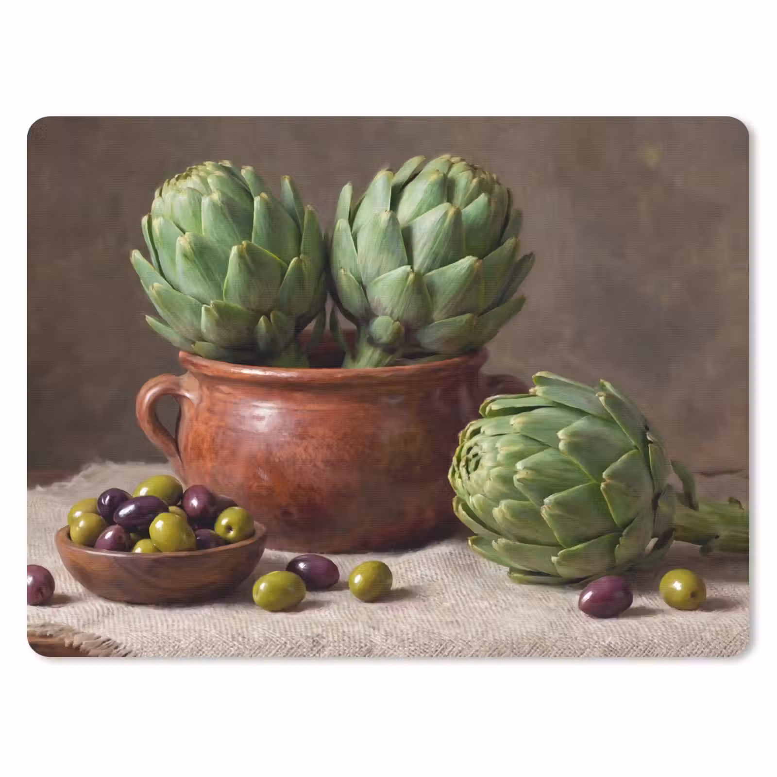 Mouse Pad - Artichokes - Olives - Food - Artisjokken - Olijven - Eten muismat rubber klein