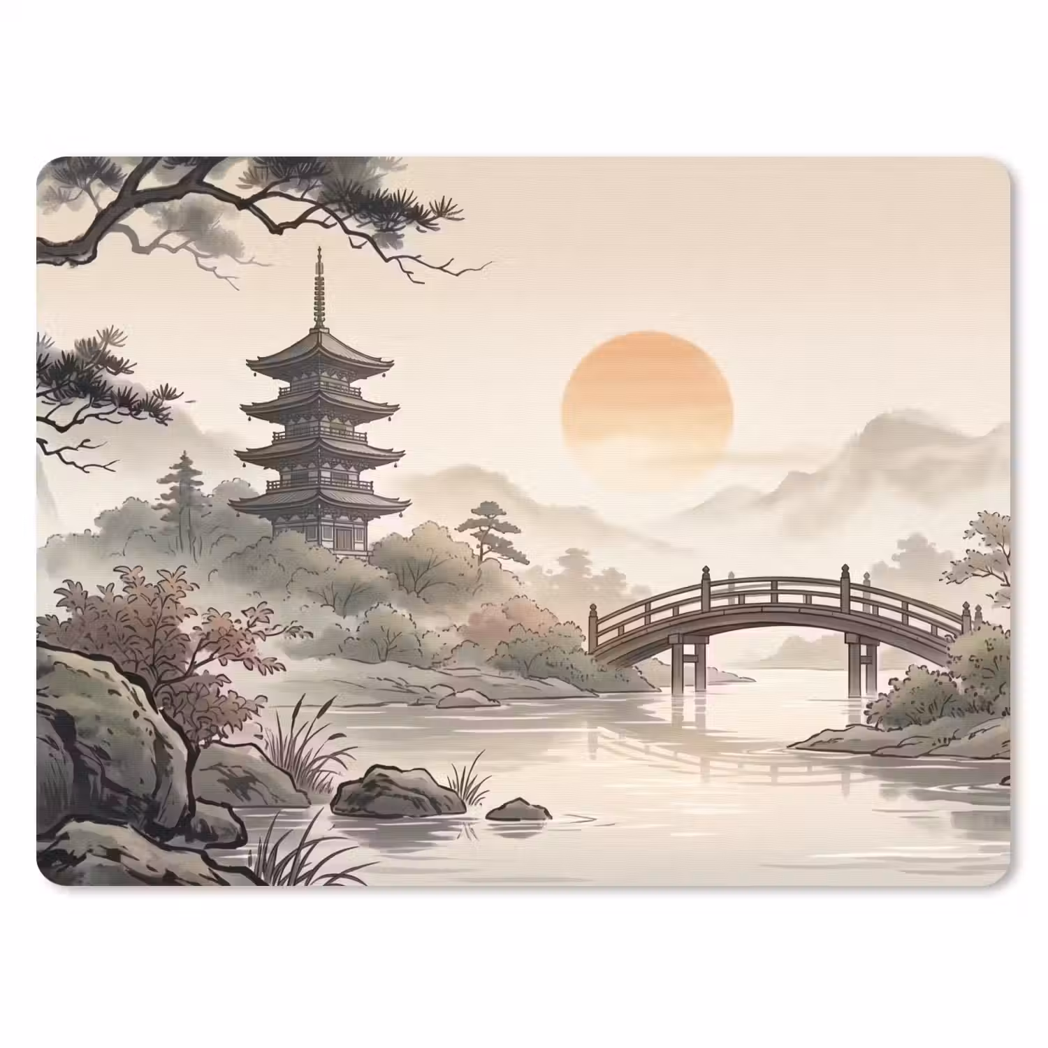 Azië - Landschap - Kleurrijk muismat rubber klein -3d