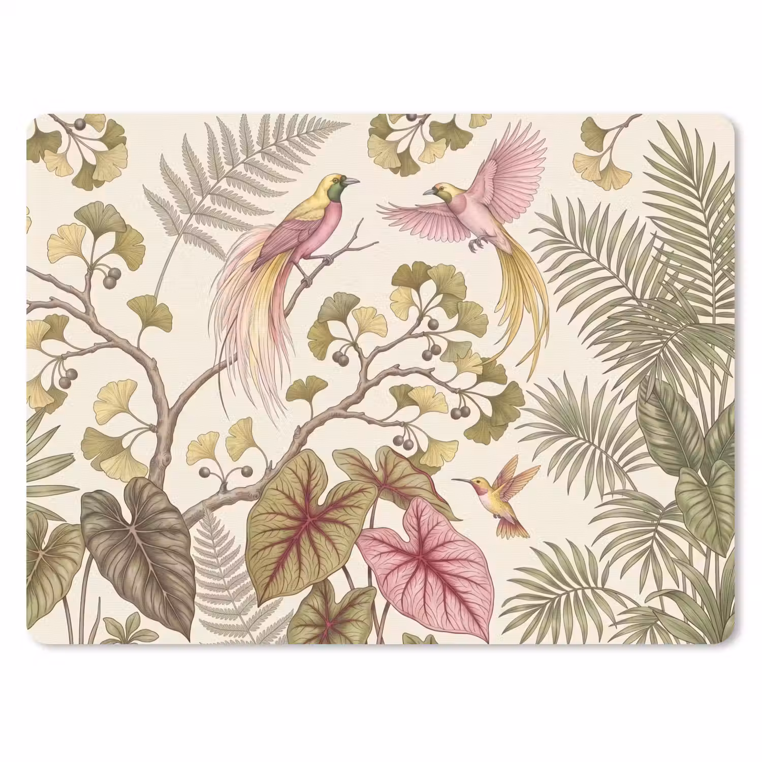 Vogels - Tropisch - Botanisch - Roze muismat rubber klein -3d