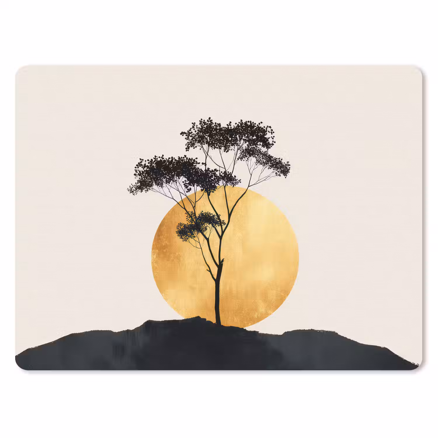 Zwarte boom - Gouden cirkel - Heuvel muismat rubber klein -3d