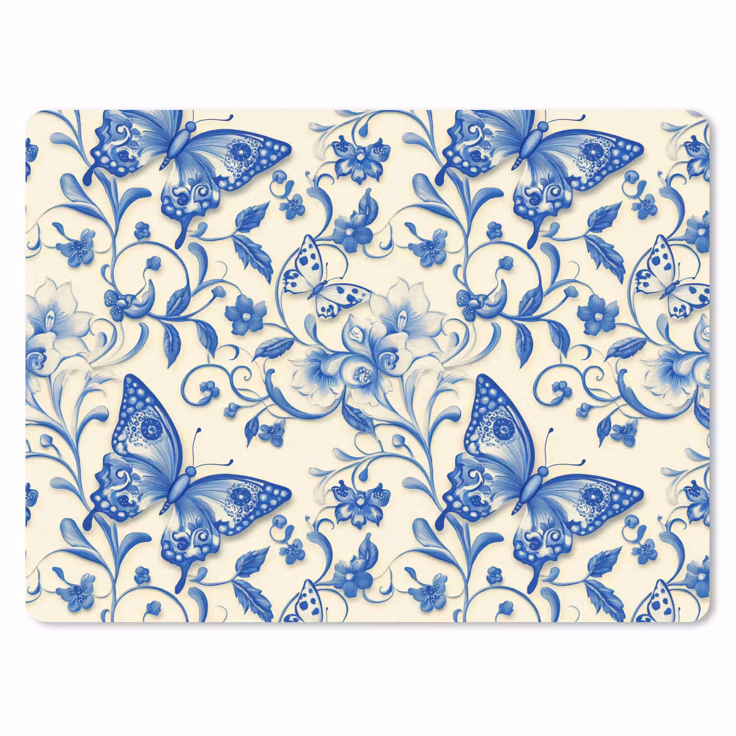 Vlinders - Bloemen - Blauw - Botanisch muismat rubber klein 262 -3d