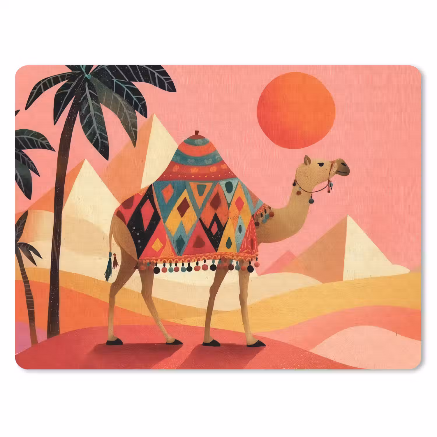Kameel - Pyramides - Rode zon muismat rubber klein -3d