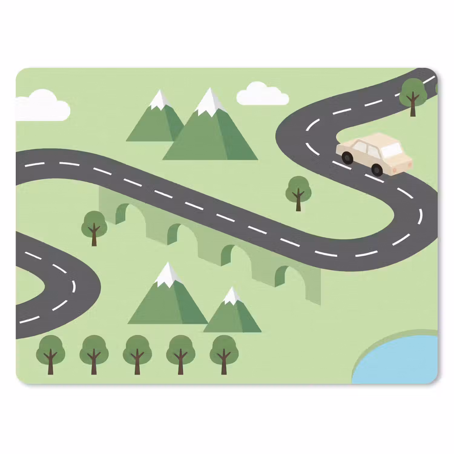 Auto - Bergweg - Natuur - Illustratie muismat rubber klein -3d