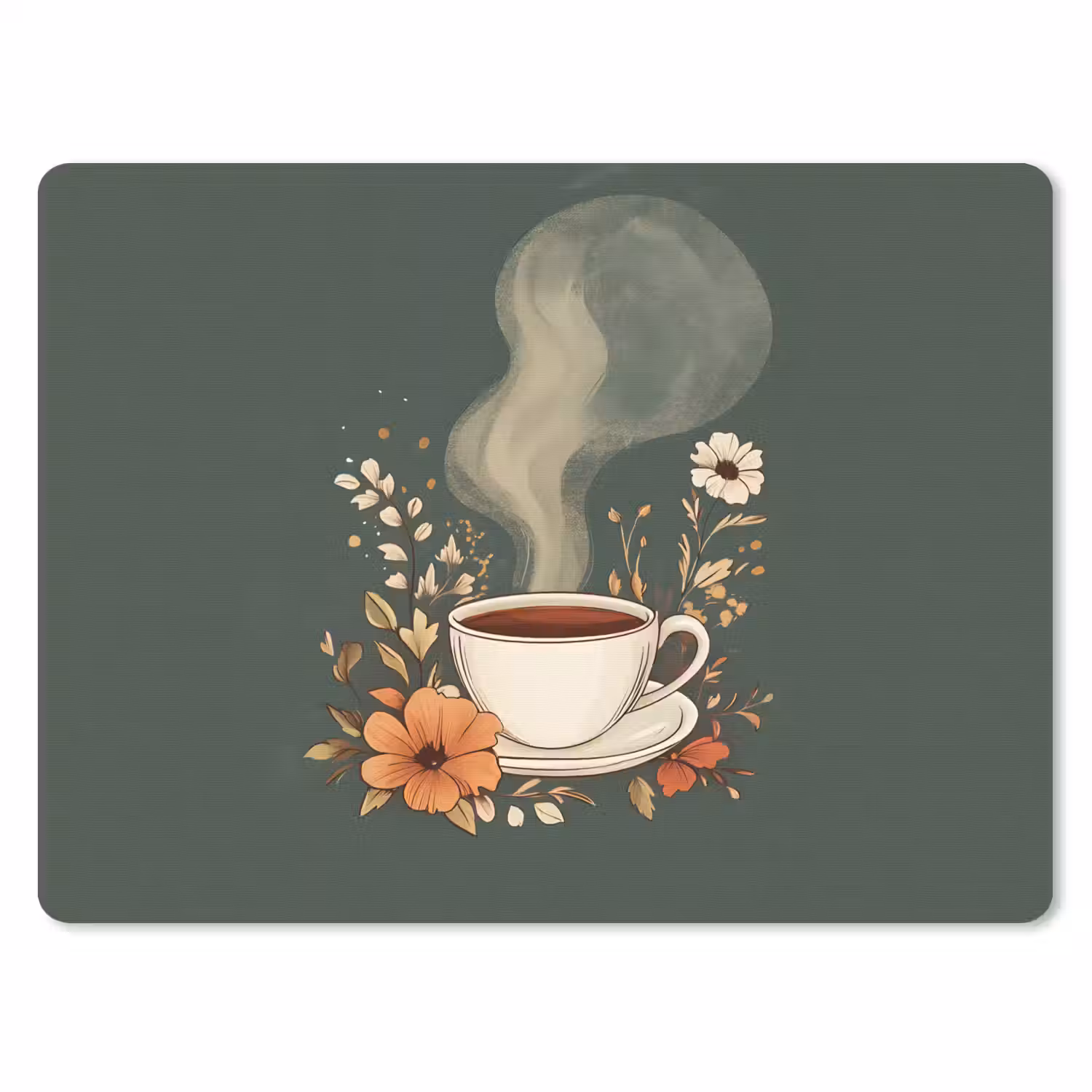 Kop - Bloemen - Groen - Koffie muismat rubber klein -3d
