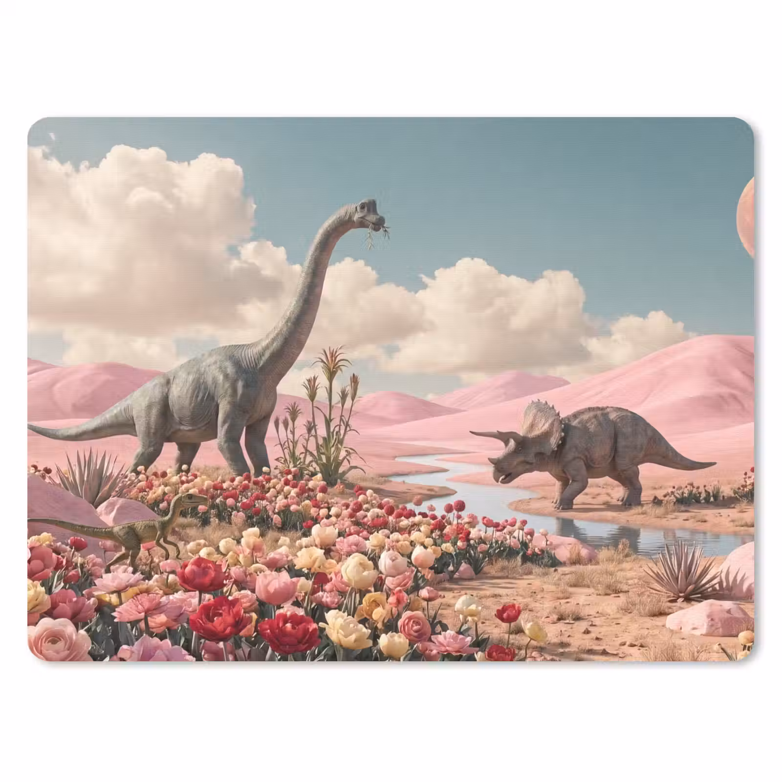 Mouse Pad - Dinosaur - Pink - Landscape - Dinosaurus - Roze - Landschap muismat rubber klein