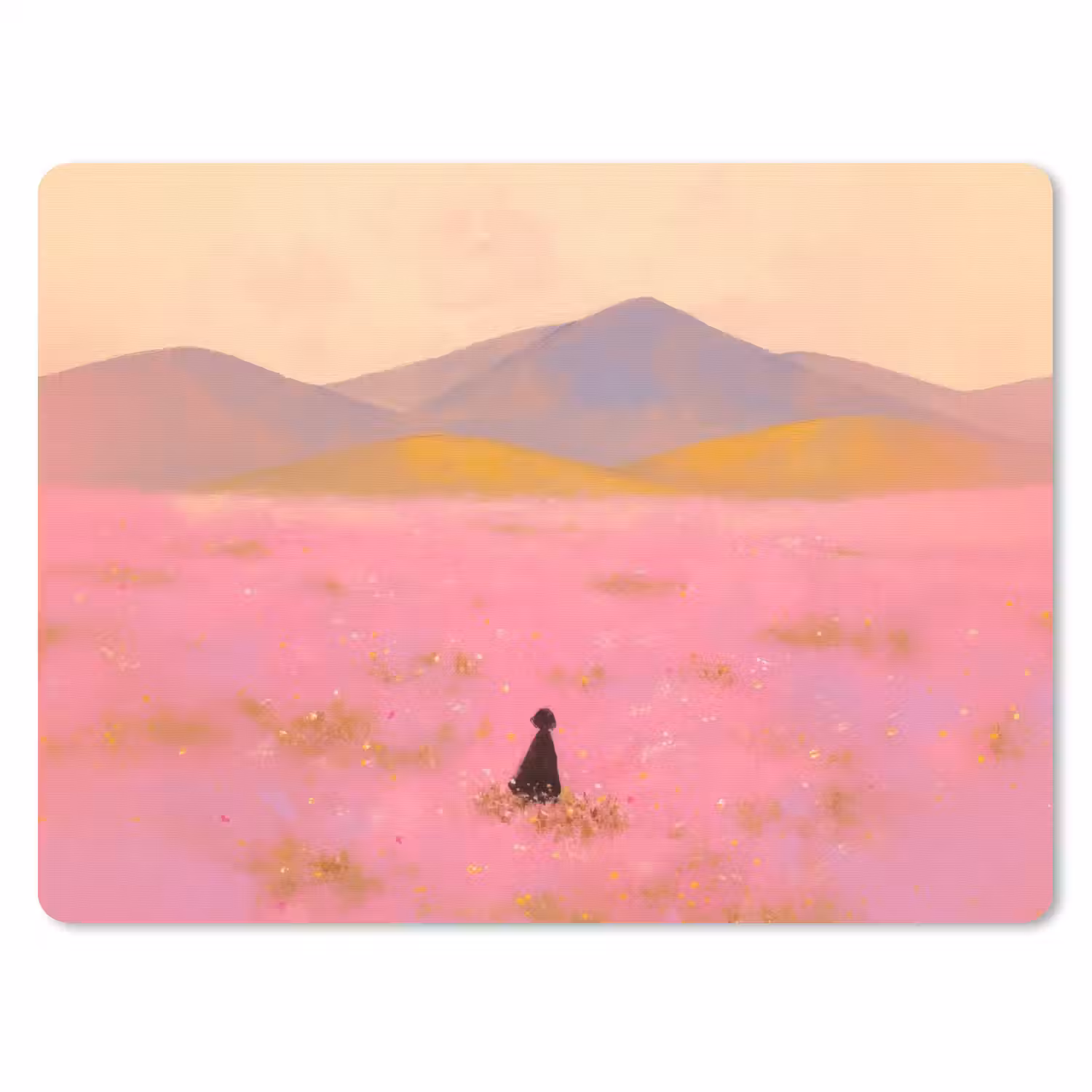 Bloemenweide - Heuvels - Silhouet - Roze muismat rubber klein -3d