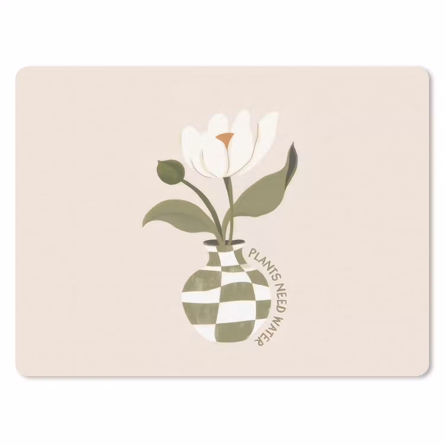 Bloem - Wit - Vaas - Quote muismat rubber klein -3d