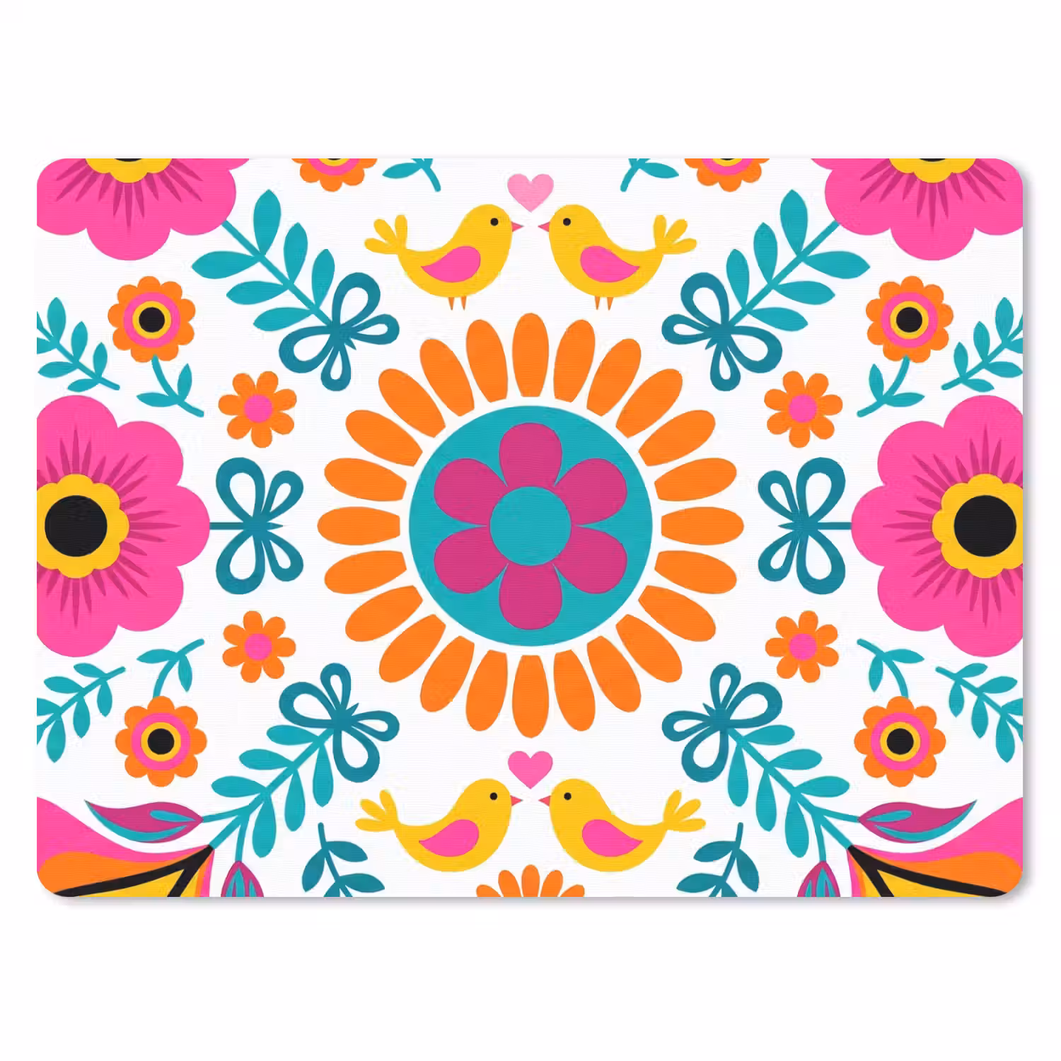 Bloemen - Vogel - Patroon - Kleurrijk - Modern muismat rubber klein -3d