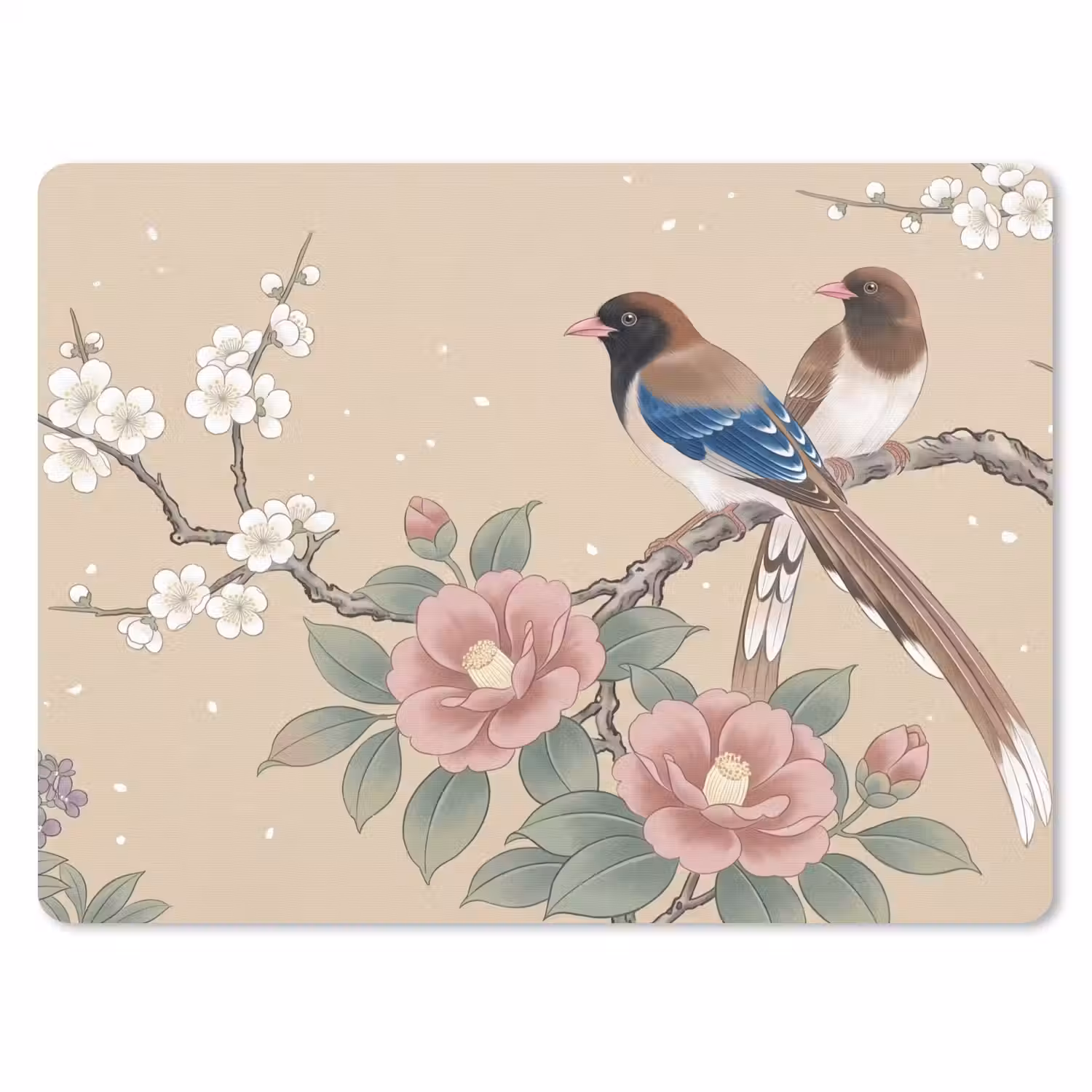 Bloemen - Vogels - Bloemen muismat rubber klein -3d