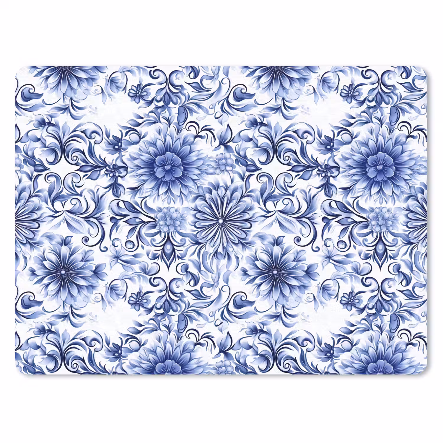 Bloemen - Blauw - Patroon - Wit muismat rubber klein 262 -3d