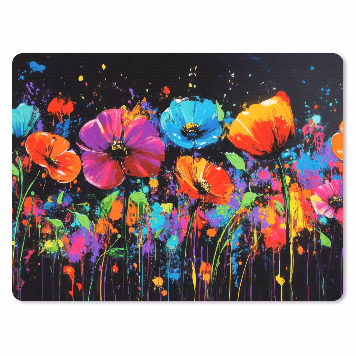 Bloemen - Kleurrijk - Spetters muismat rubber klein -3d