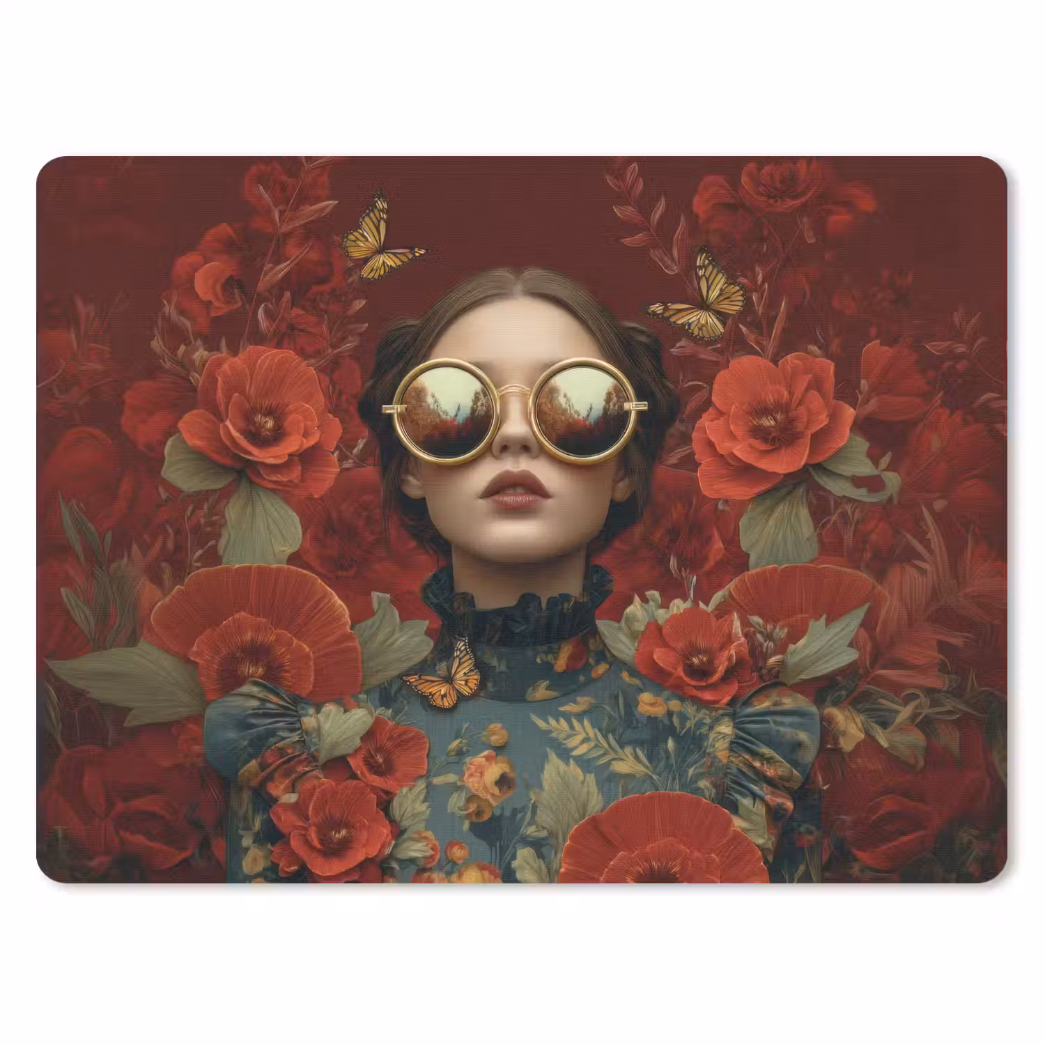 Bloemen - Dieprood - Zonnebril - Vrouw muismat rubber klein -3d