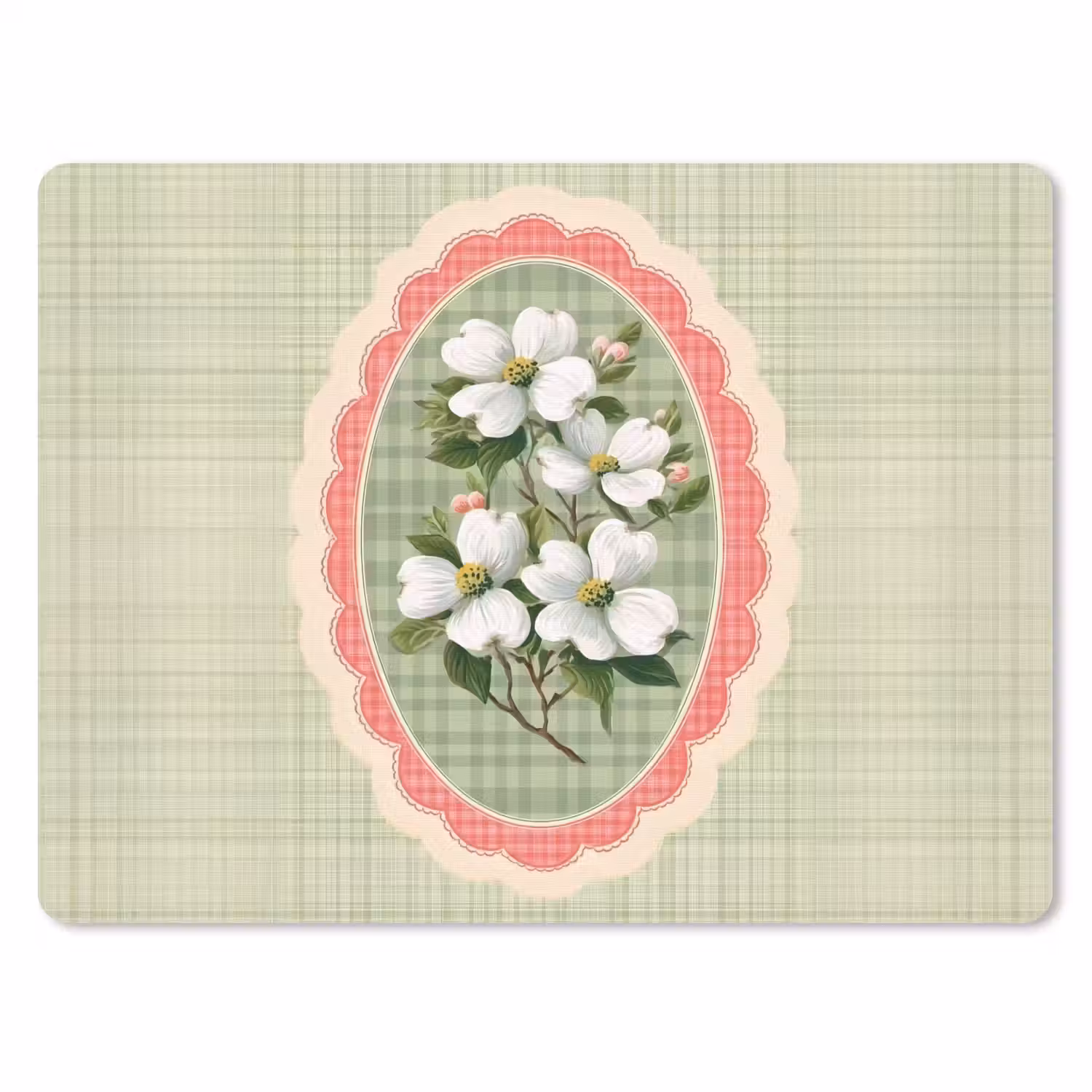 Bloemen - Illustratie - Geruit - Groen muismat rubber klein -3d