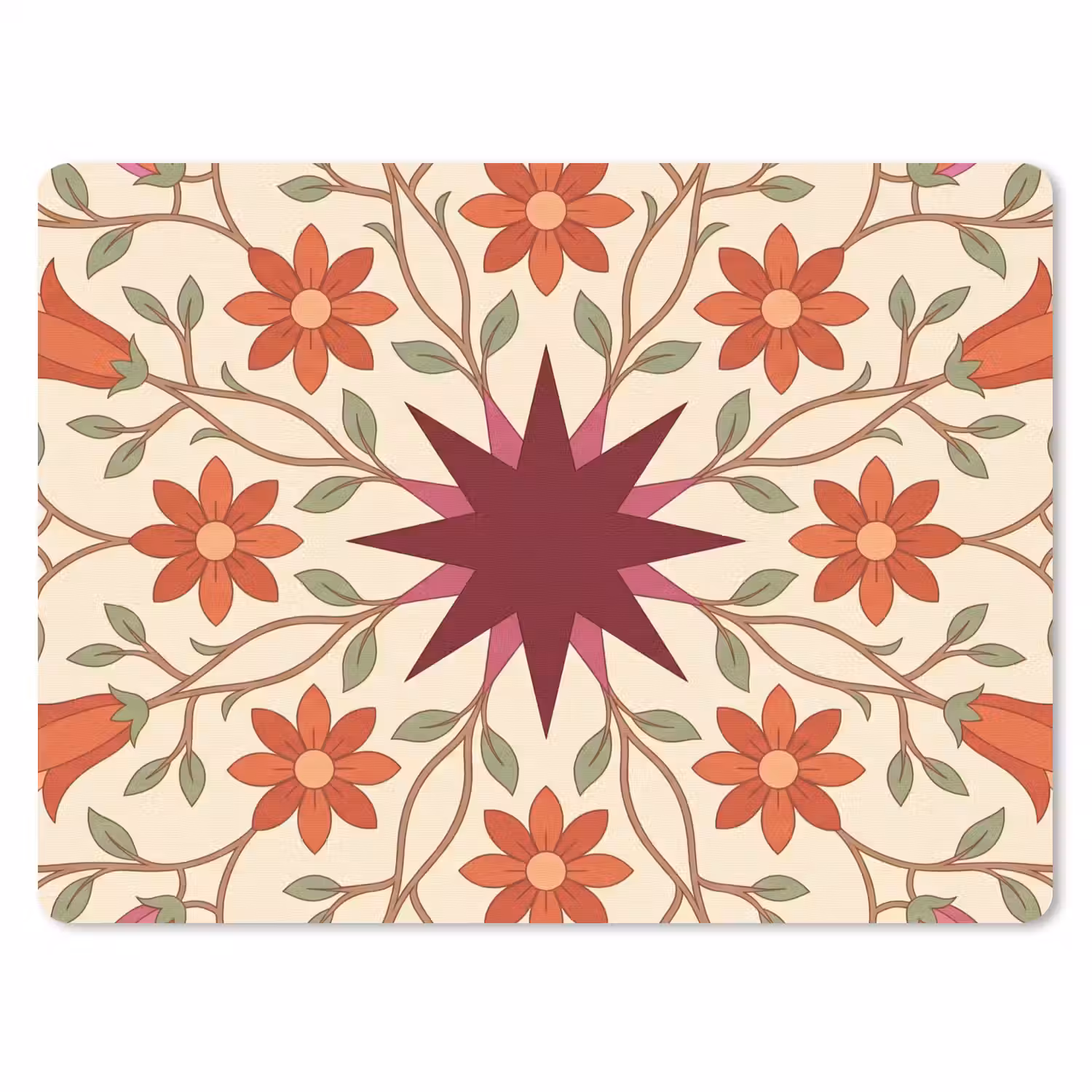 Bloemen - Mandala - Decoratief - Rood muismat rubber klein -3d
