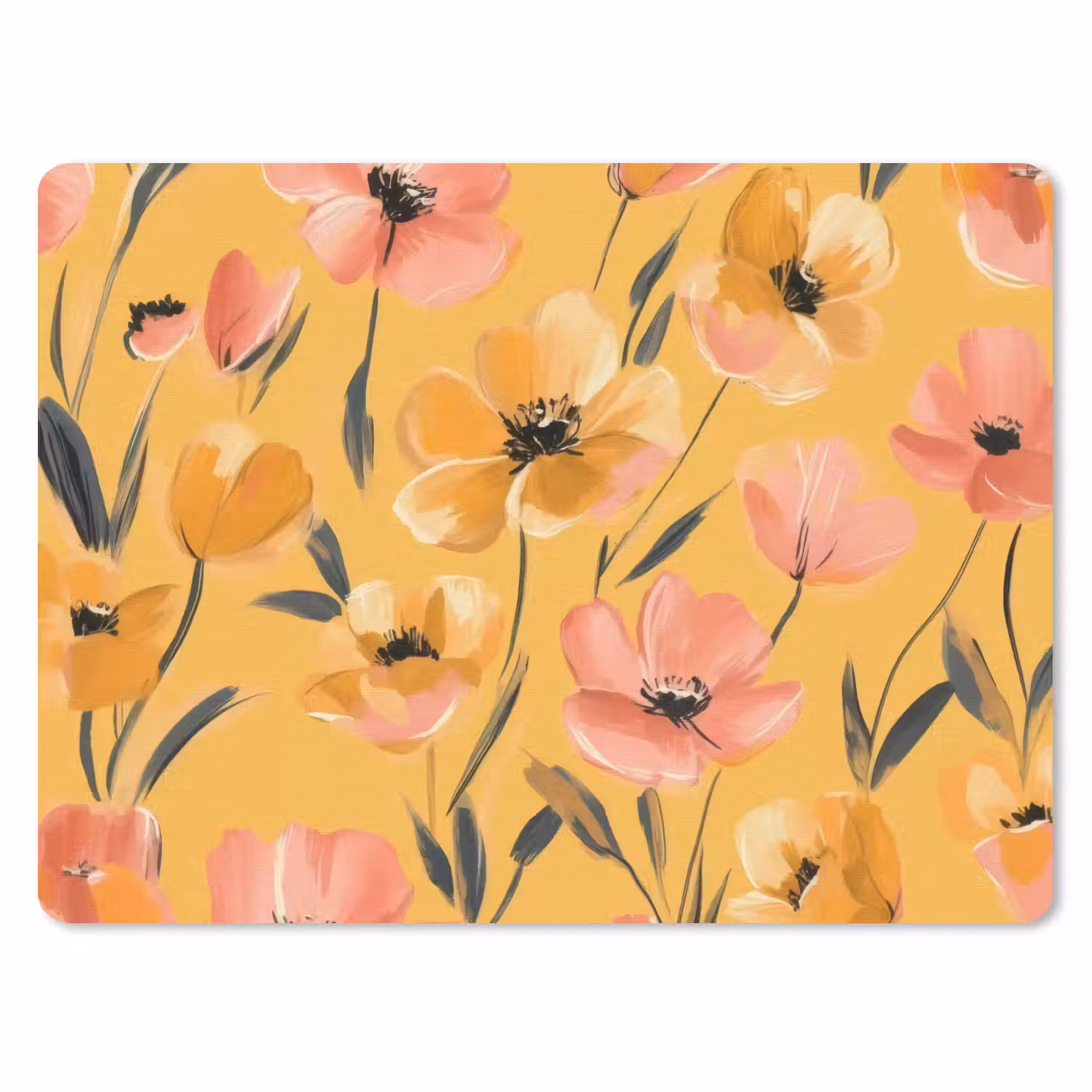 Bloemen - Geschilderd - Geel muismat rubber klein -3d